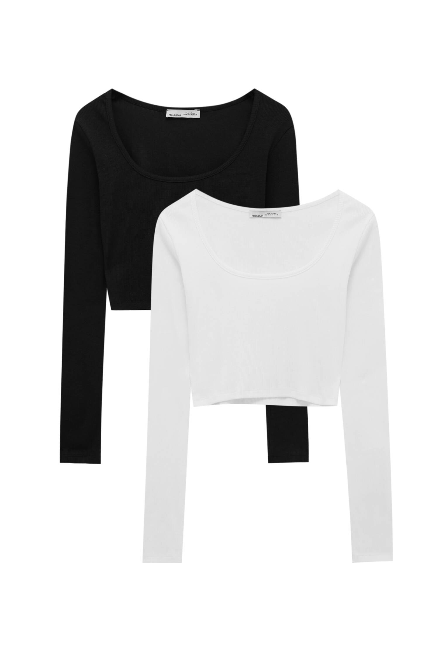 Pull&bear Femme Pack De Deux T-shirts Courts à Col Rond Et Manches Longues. Noir/blanc M