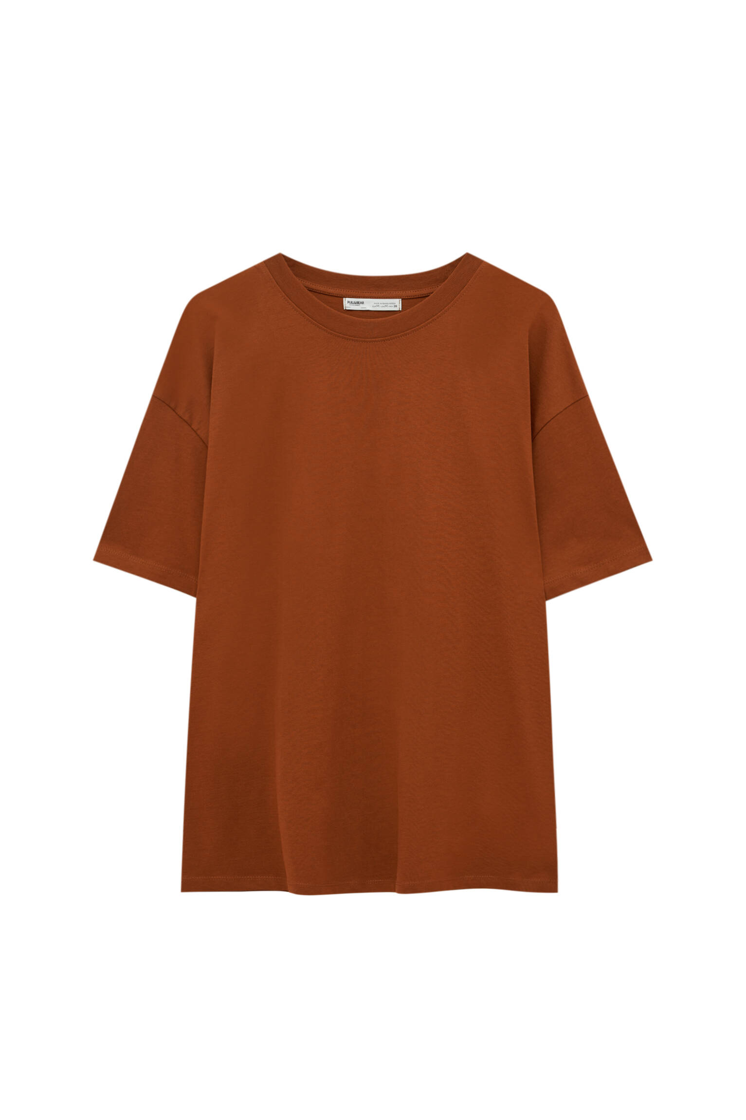 Pull&bear Femme T-shirt Oversize Basique à Col Rond Et Manches Courtes, Disponible En Plusieurs Couleurs. Chaudron L