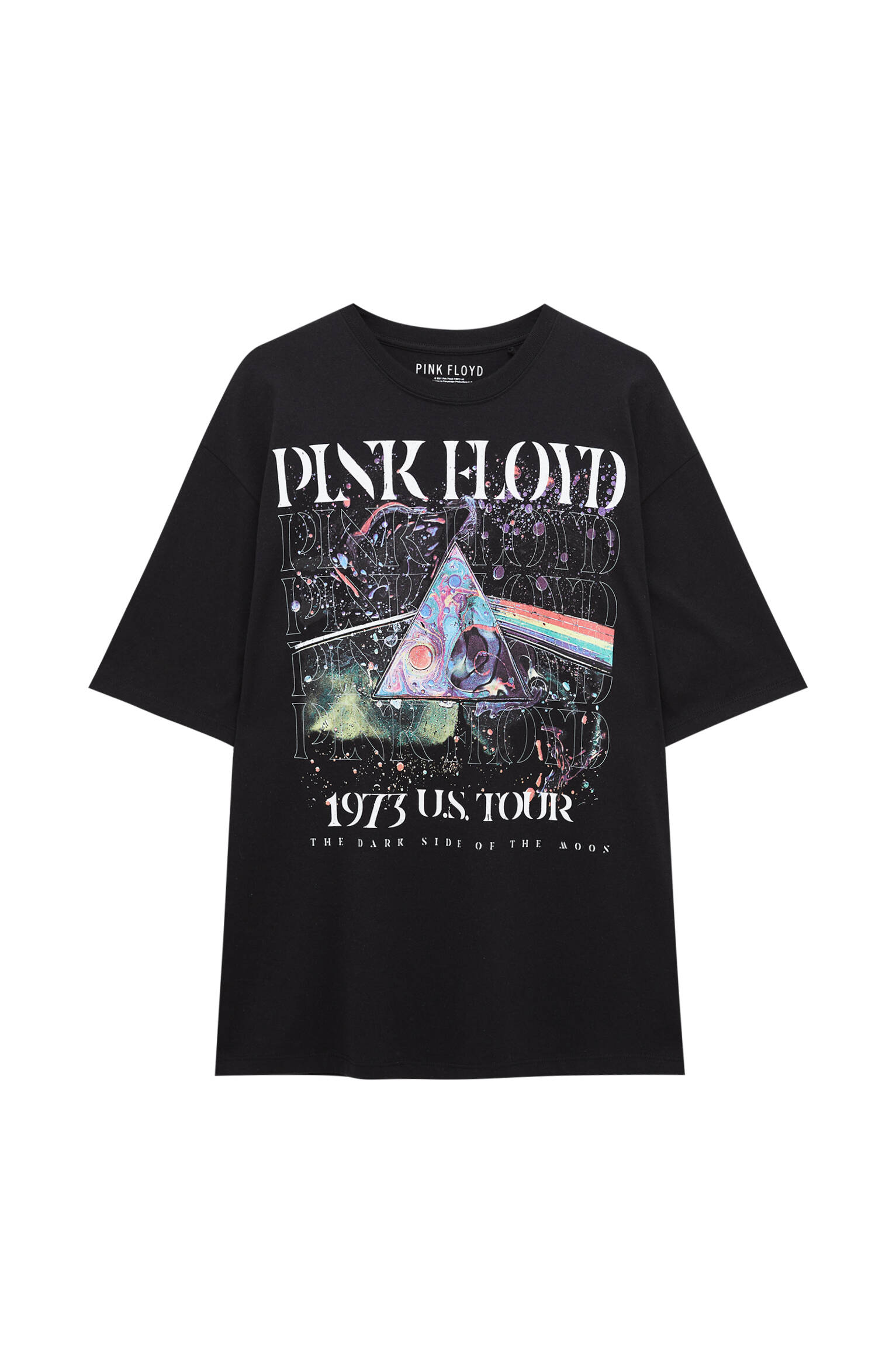 Pull&bear Homme T-shirt à Manches Courtes, Col Rond Et Imprimé Pink Floyd. Noir L