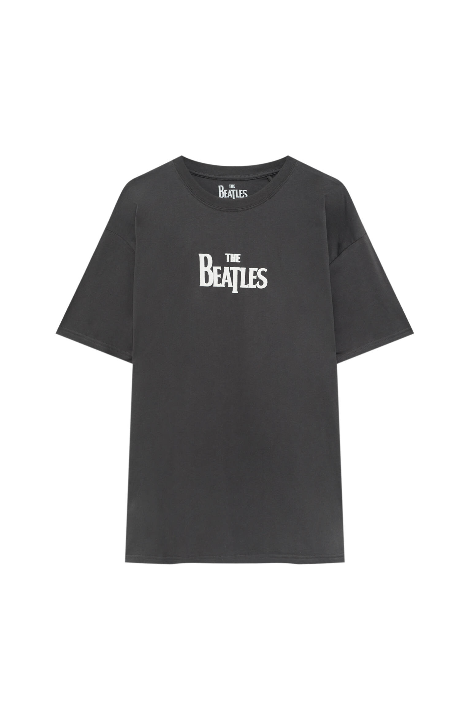 Pull&bear Homme T-shirt Basique à Manches Courtes Et Col Rond, Avec Inscription The Beatles. Gris Anthracite M