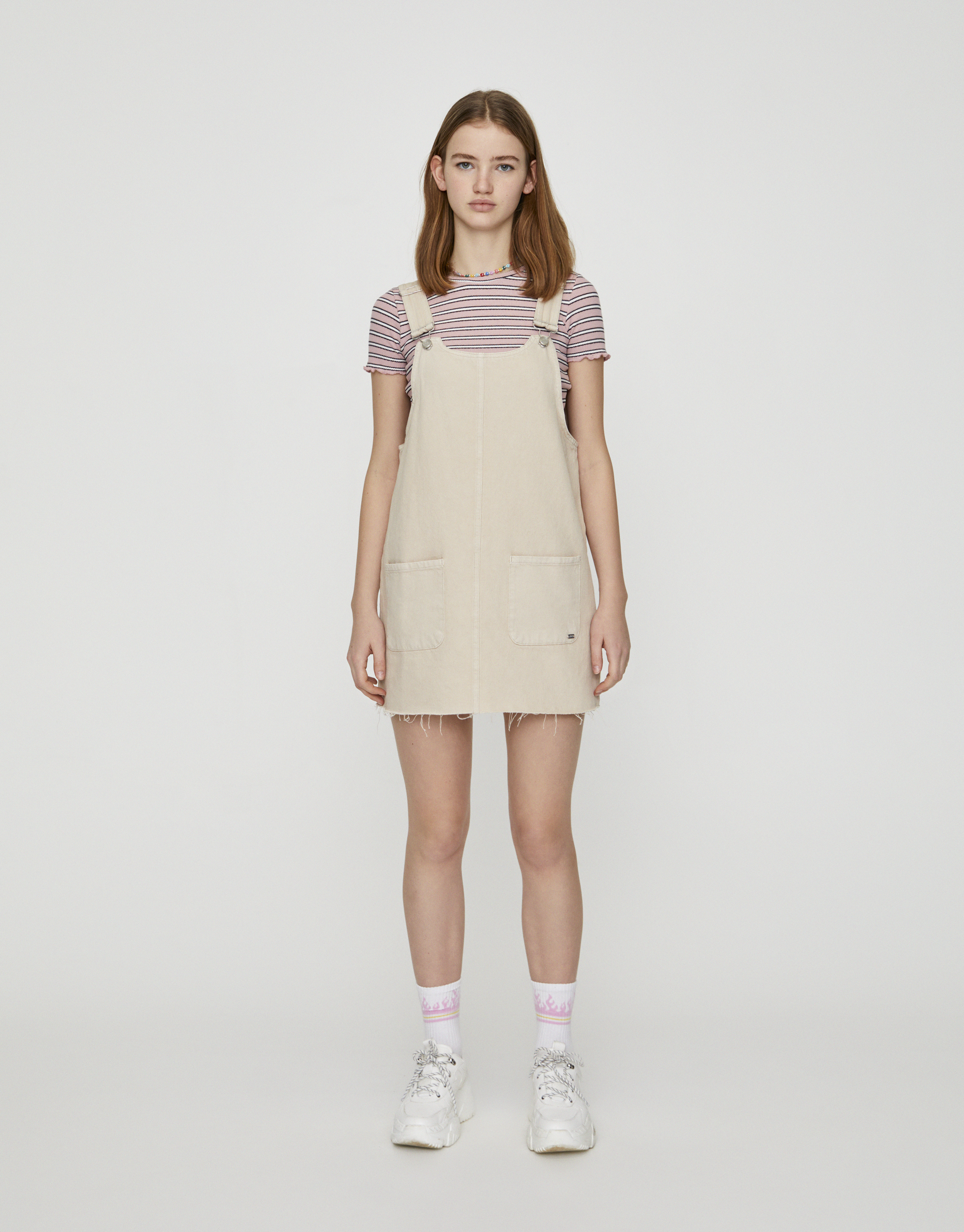 Short cotton pinafore dress with 