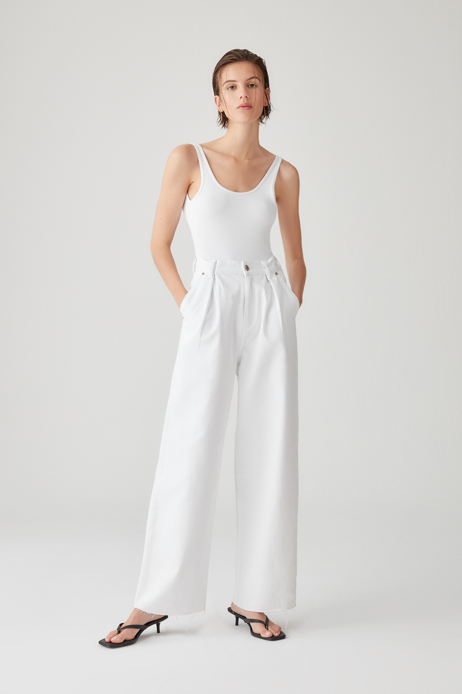 white wide leg overalls