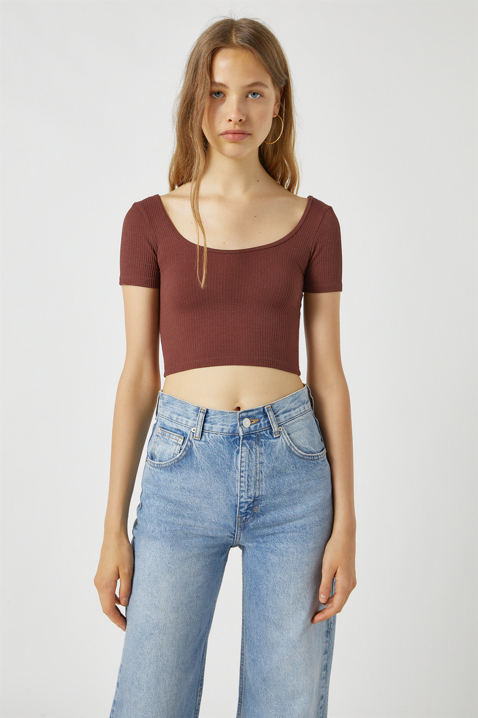 crop top denim skirt