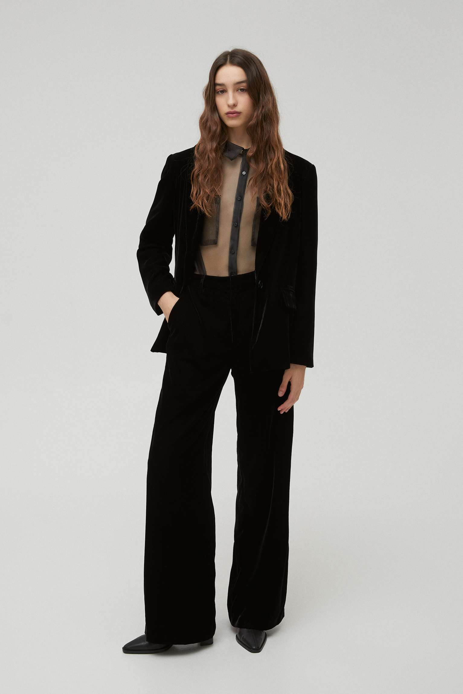 velvet flared trousers