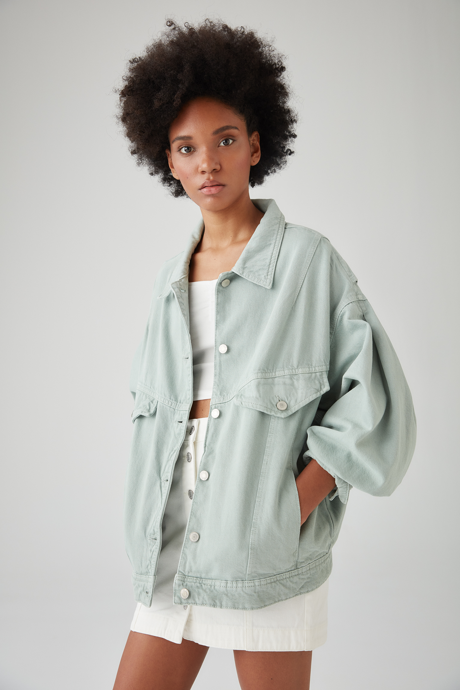 sea green denim jacket