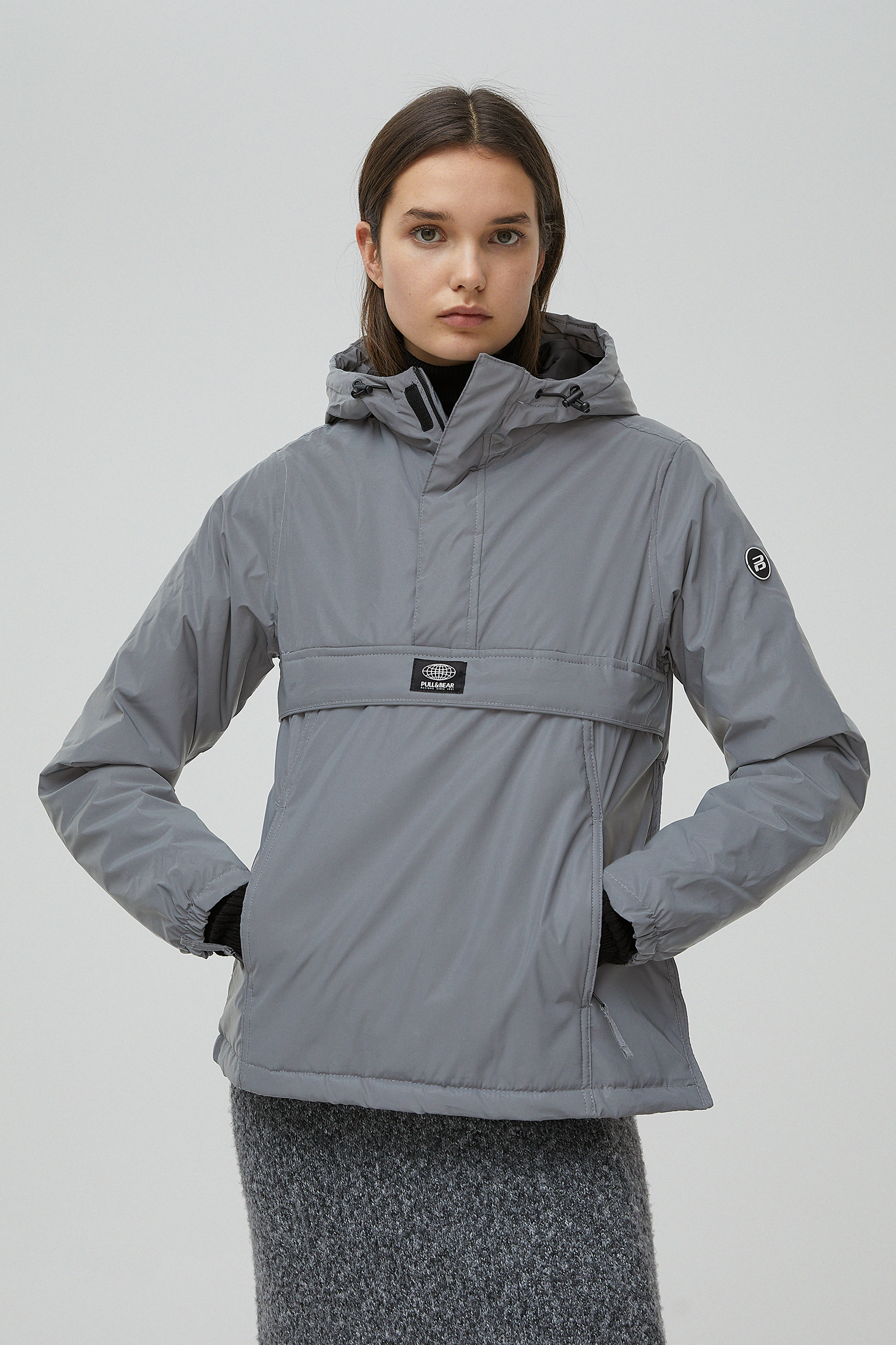 hooded jacket with pouch pocket