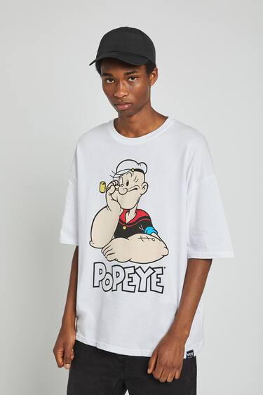 Oversized White Popeye T Shirt Pull Bear