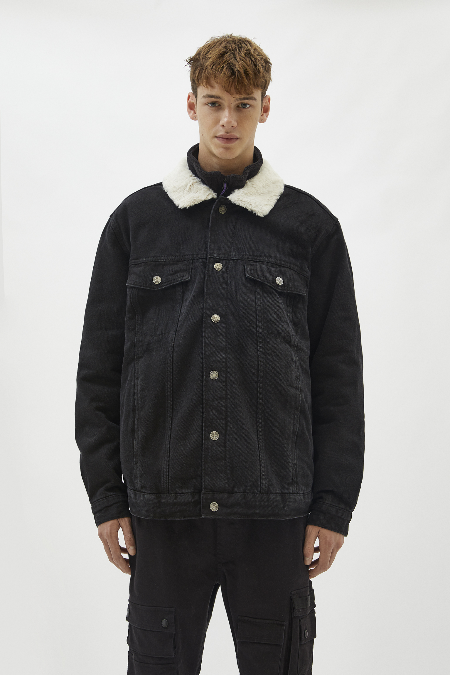 denim jacket with faux shearling collar