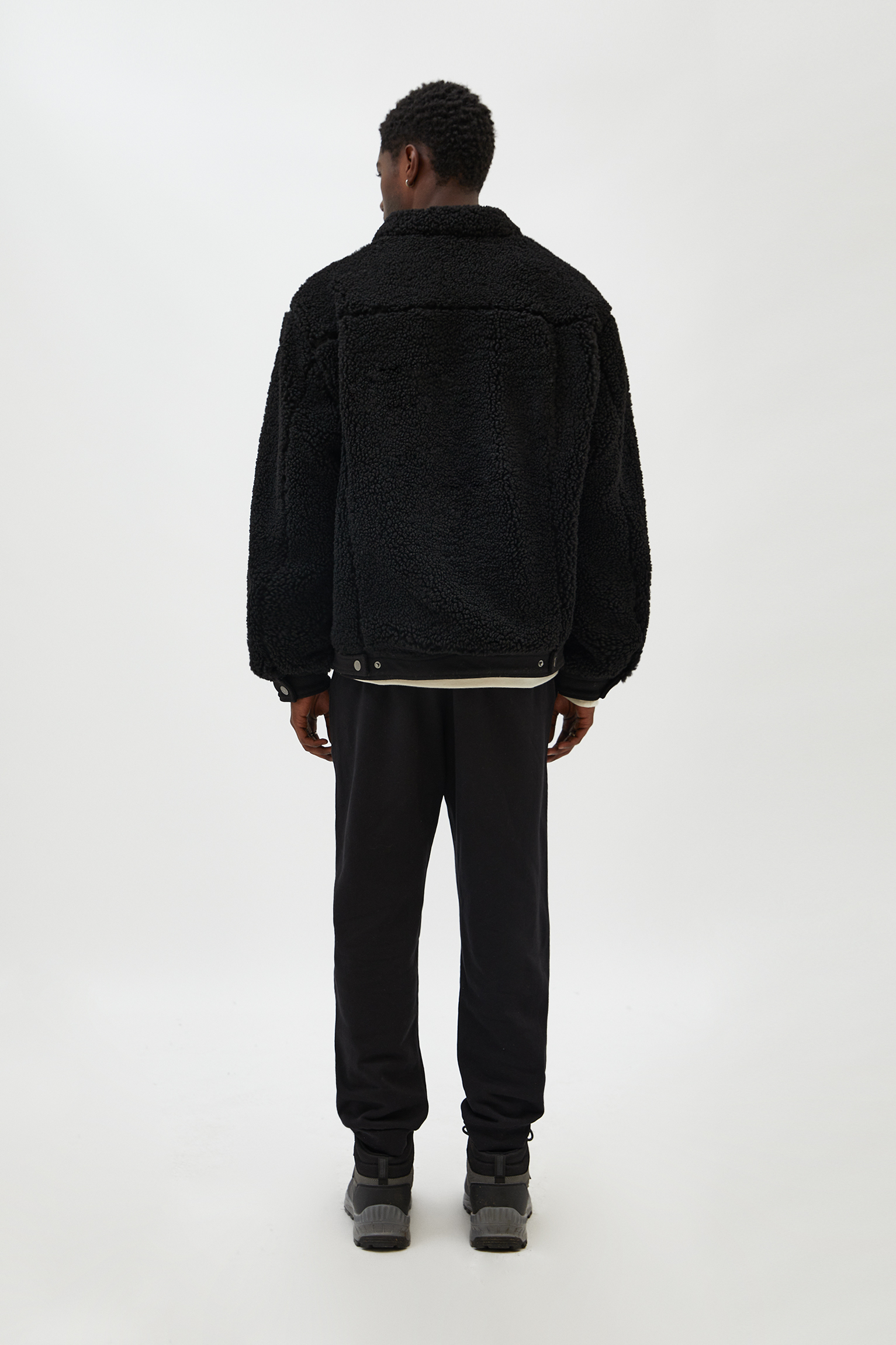 black teddy trucker jacket