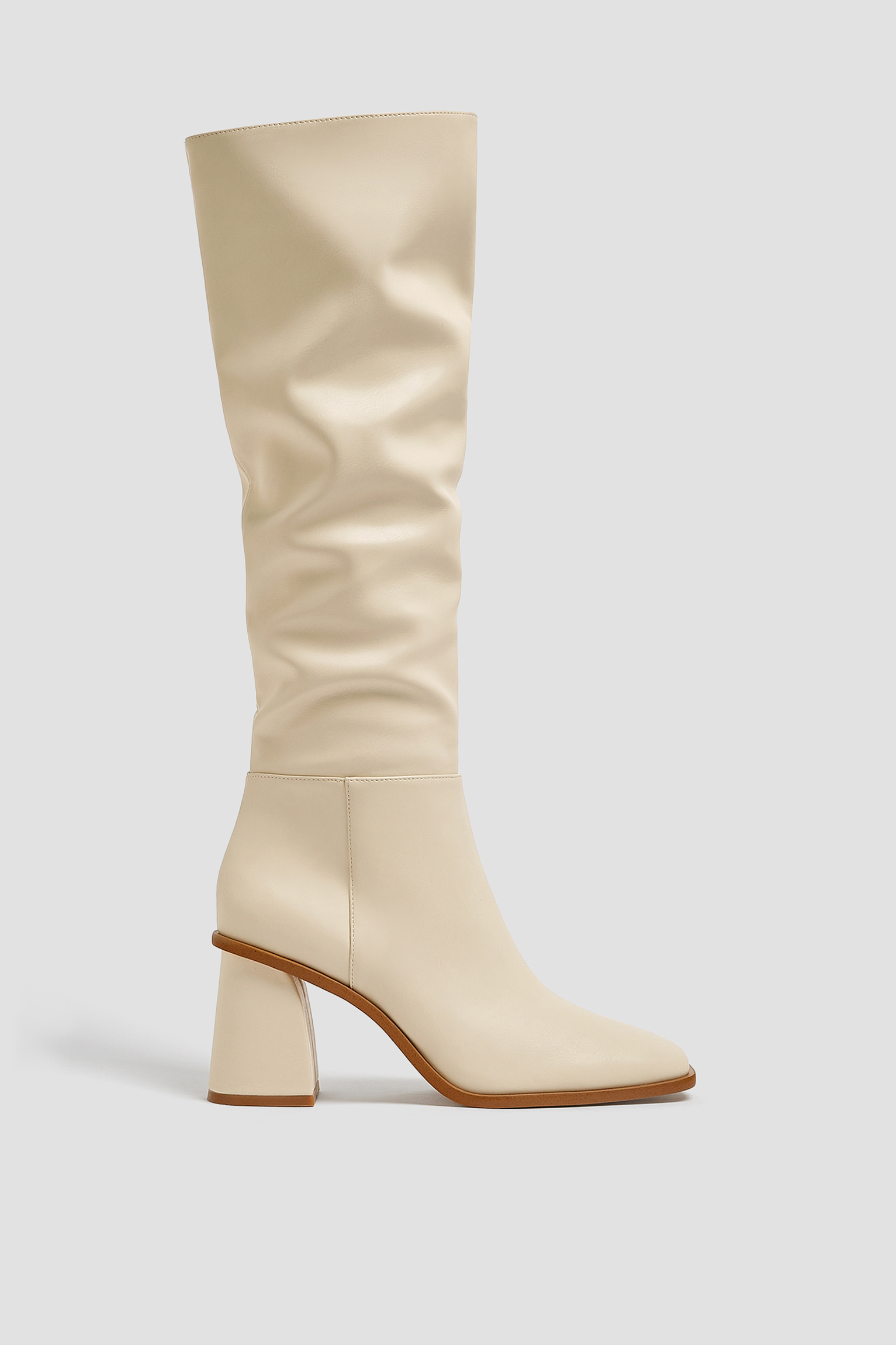 beige knee length boots