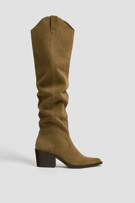 Split suede cowboy over-the-knee boots 
