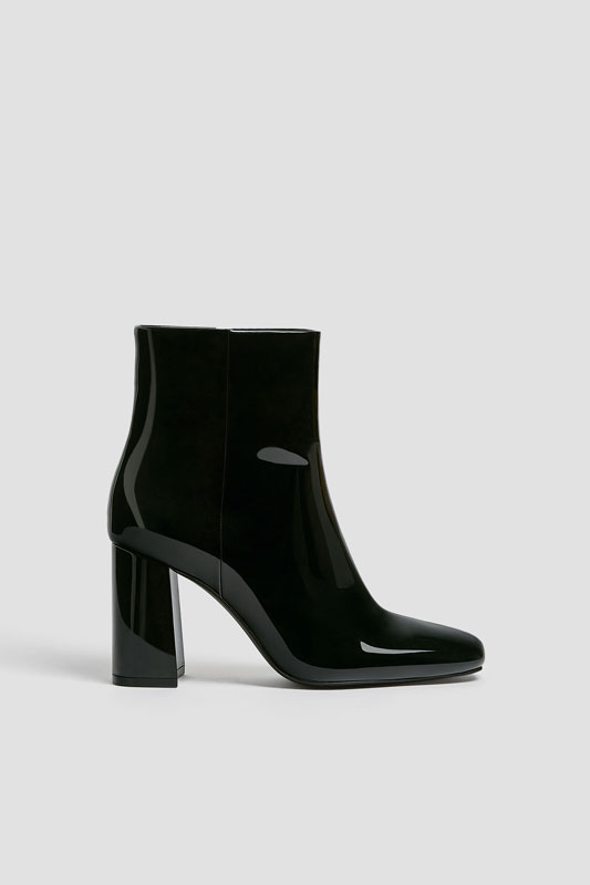 black patent high heel ankle boots