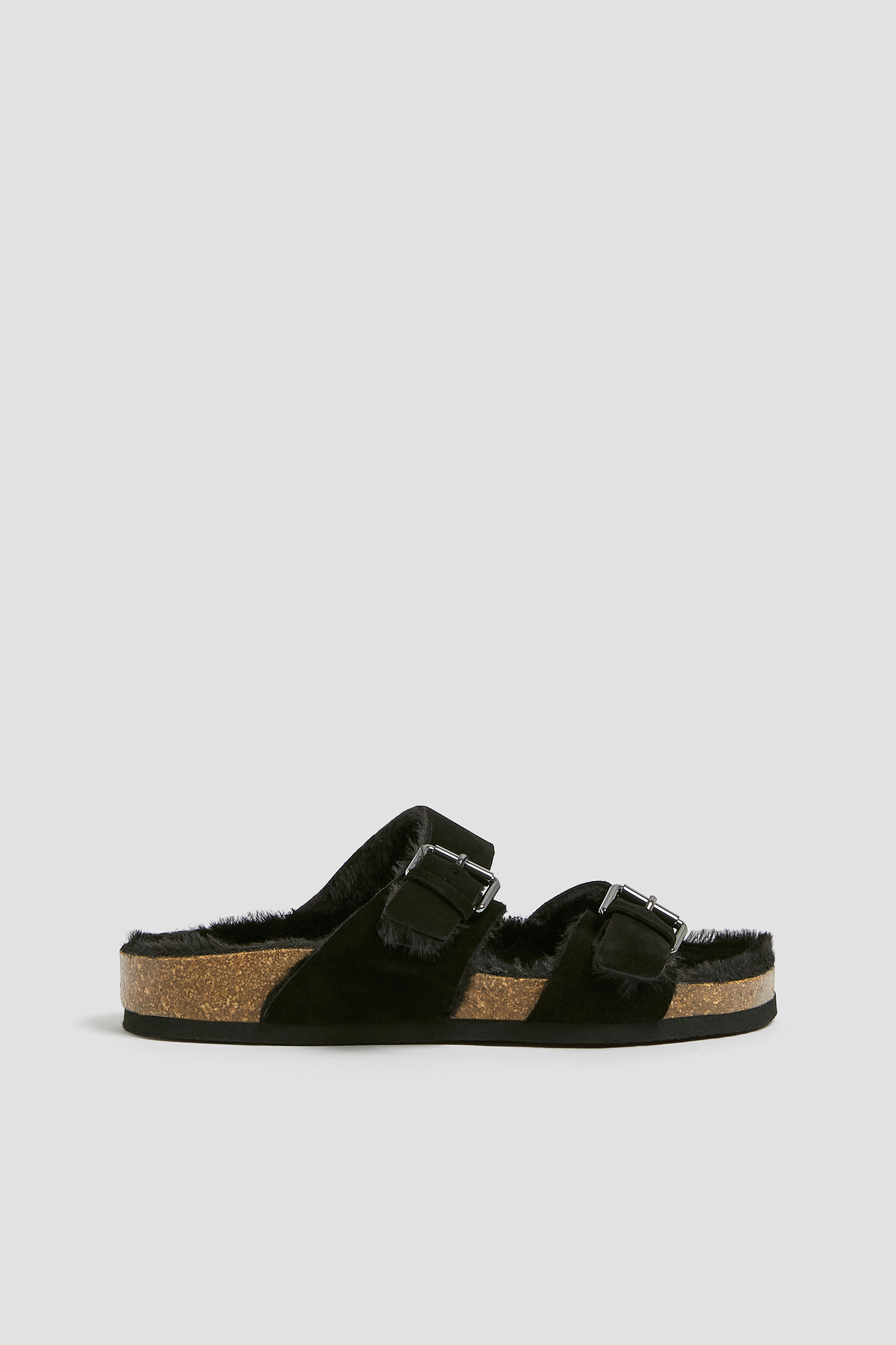 faux fur flat sandals