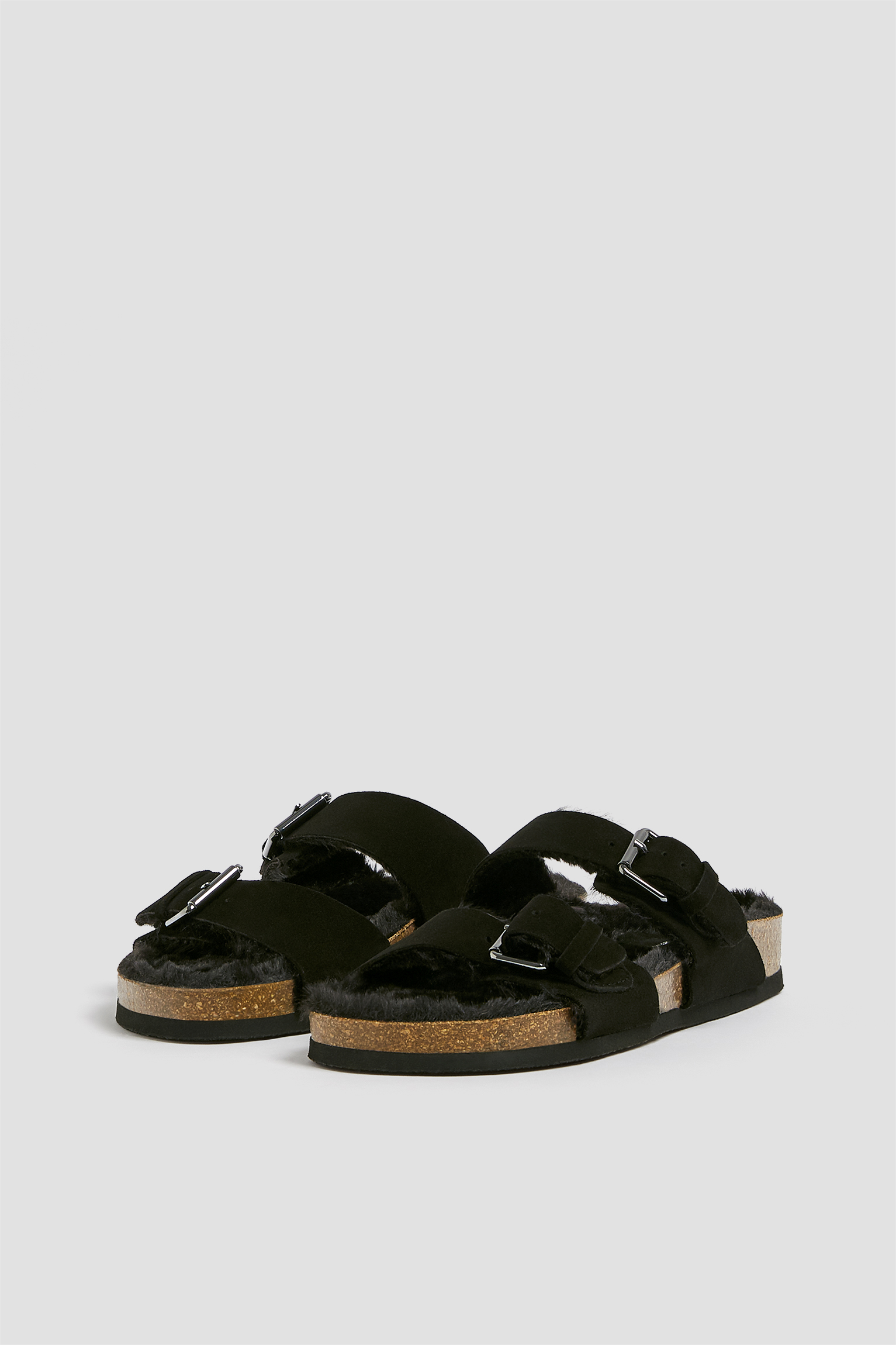 faux fur flat sandals