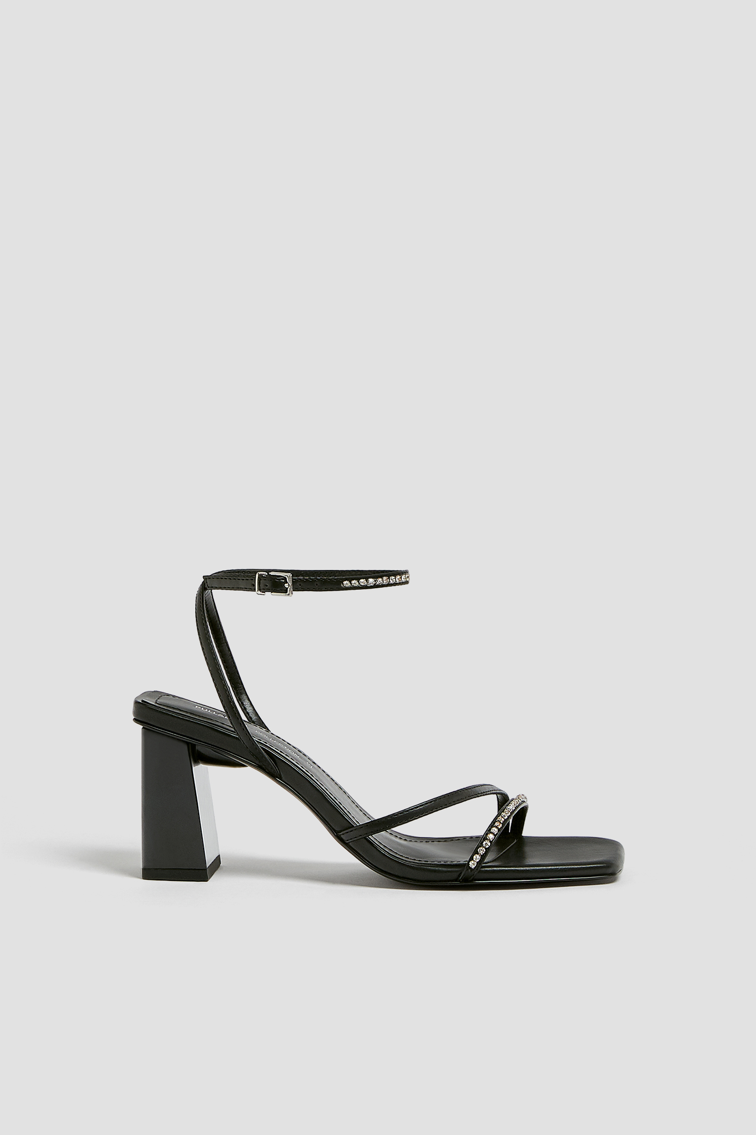 black rhinestone strappy heels