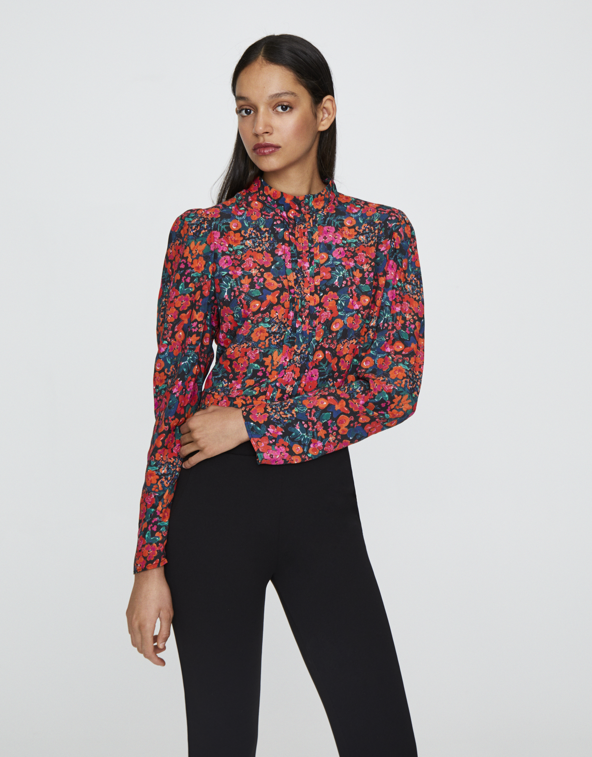Floral print mock neck blouse - PULL\u0026BEAR