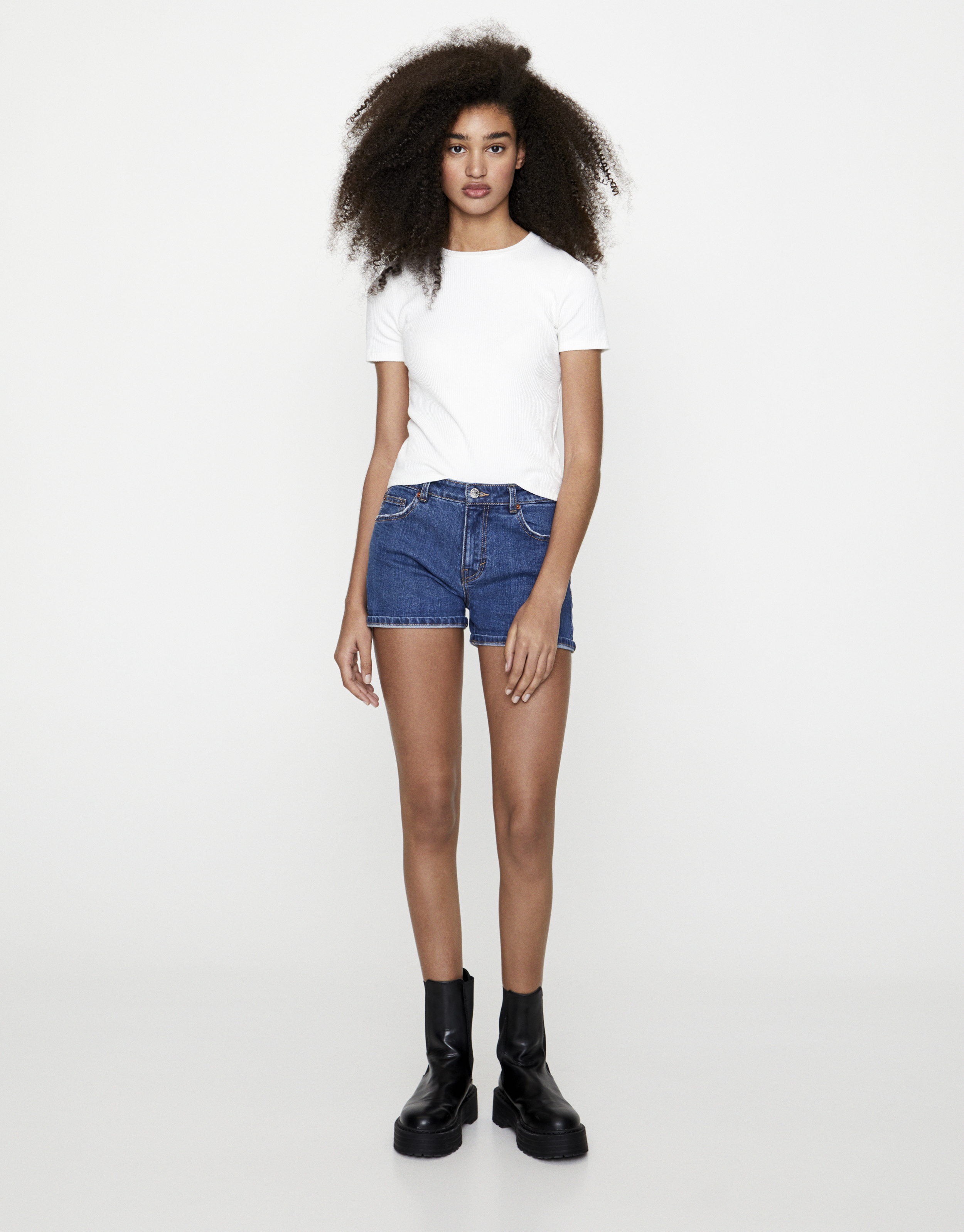 blue ripped denim shorts