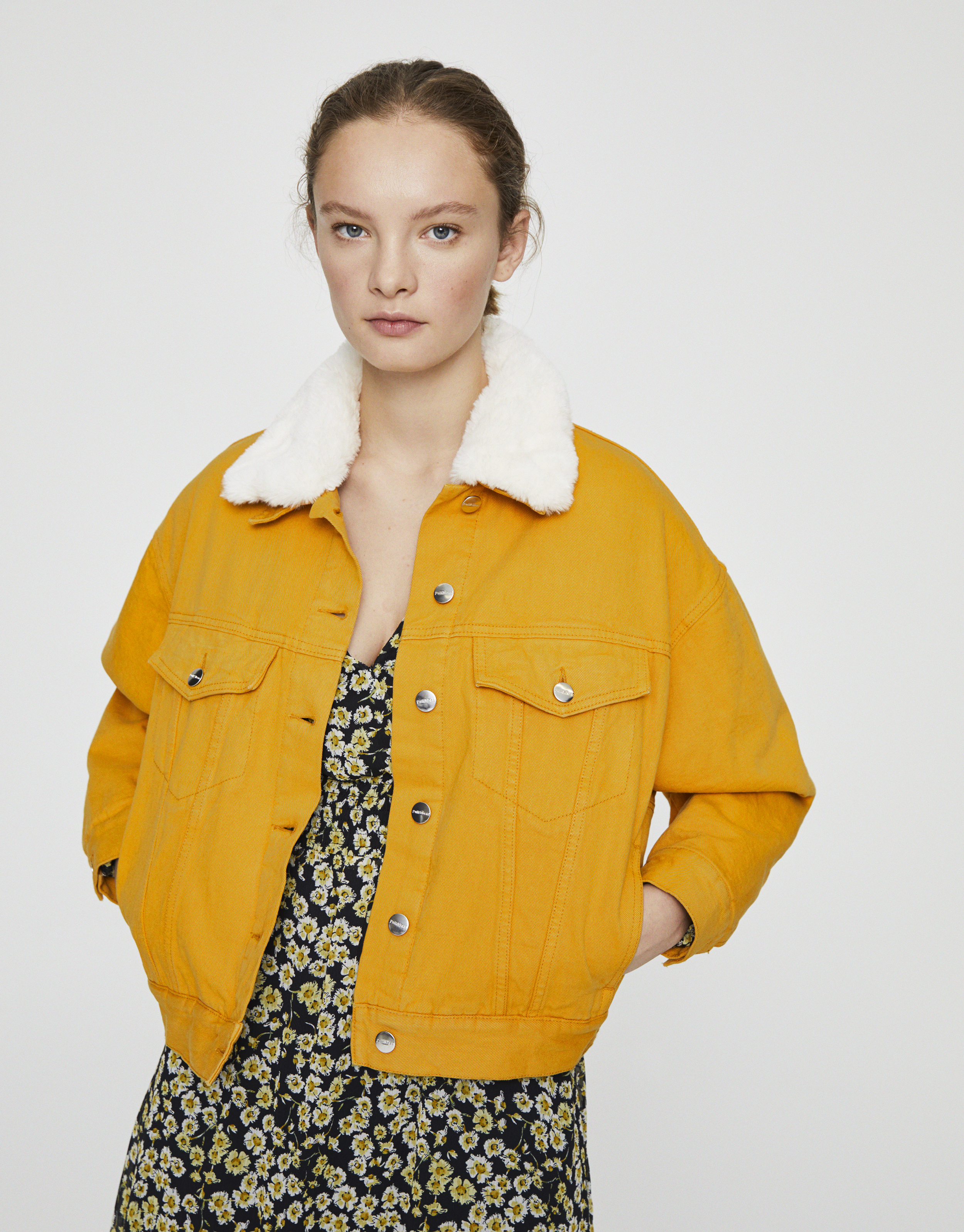 denim jacket with faux shearling