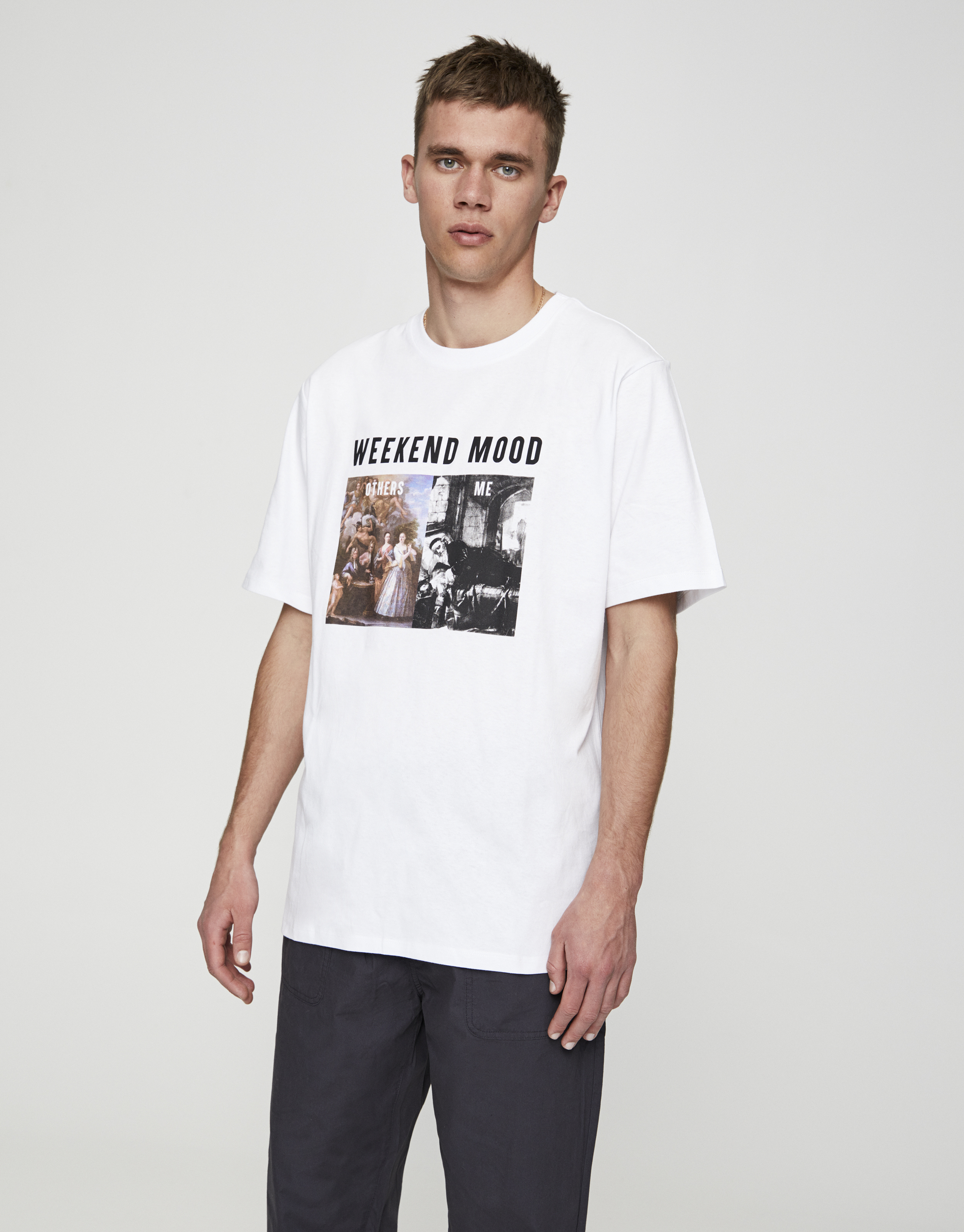 White 'Weekend mood' T-shirt - PULL\u0026BEAR