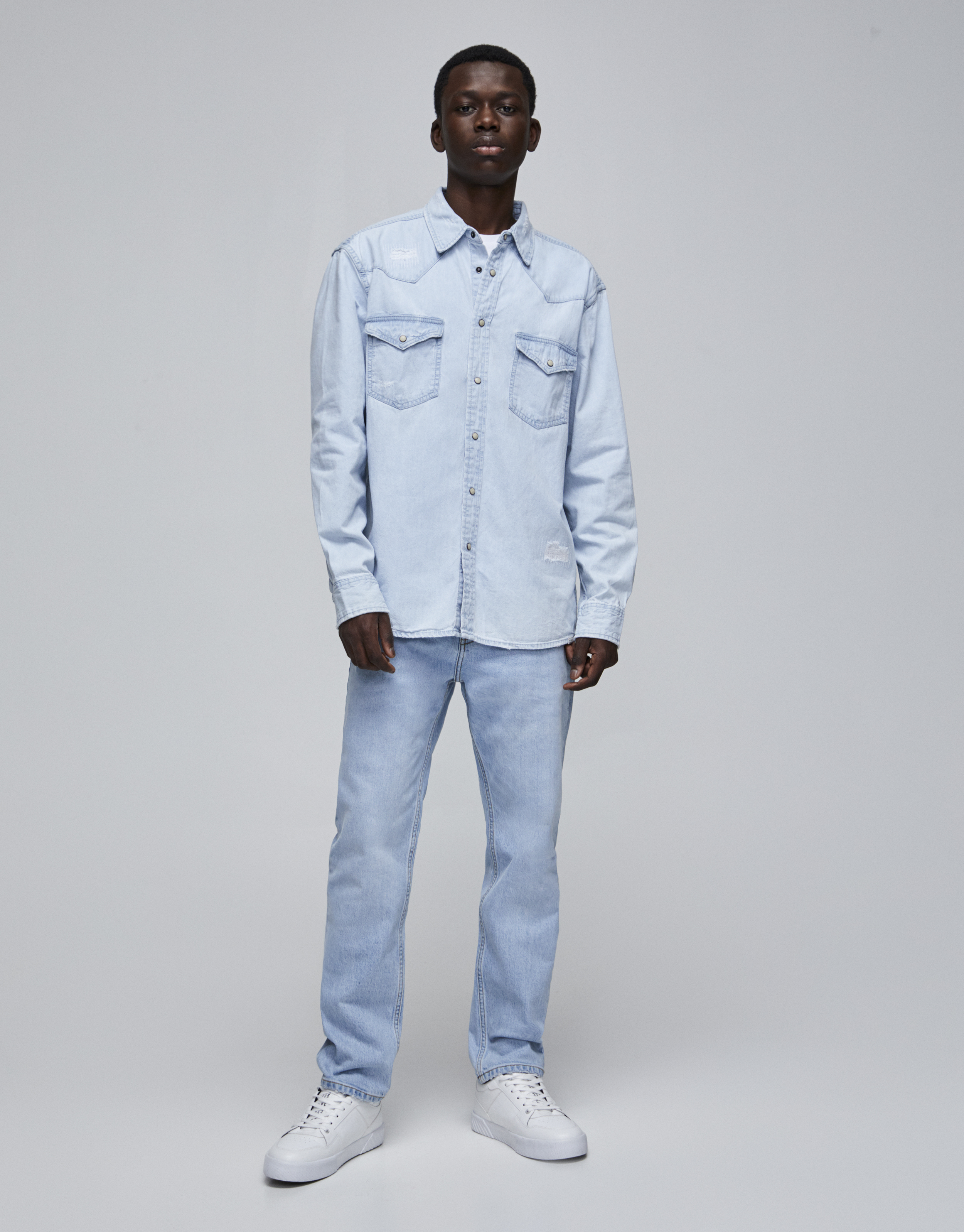 Ripped denim shirt - PULL\u0026BEAR
