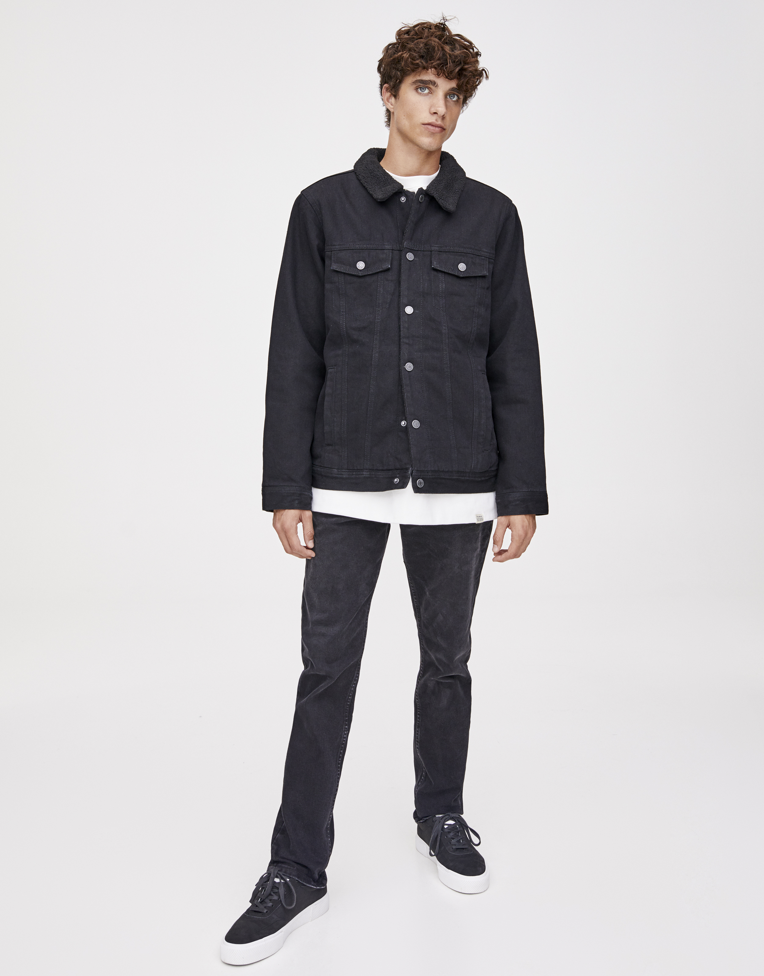 black shearling denim jacket