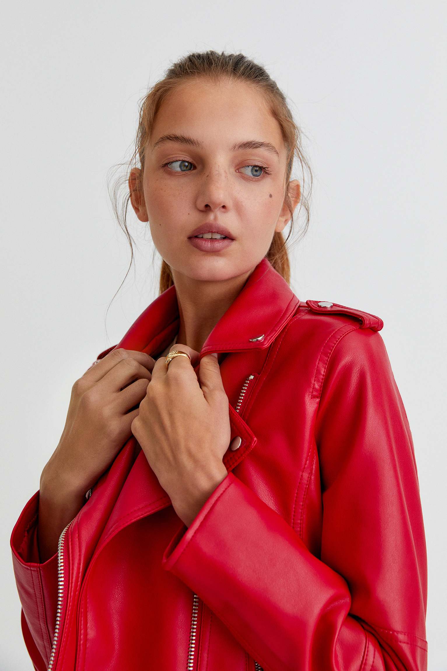 pull and bear red leather jacket
