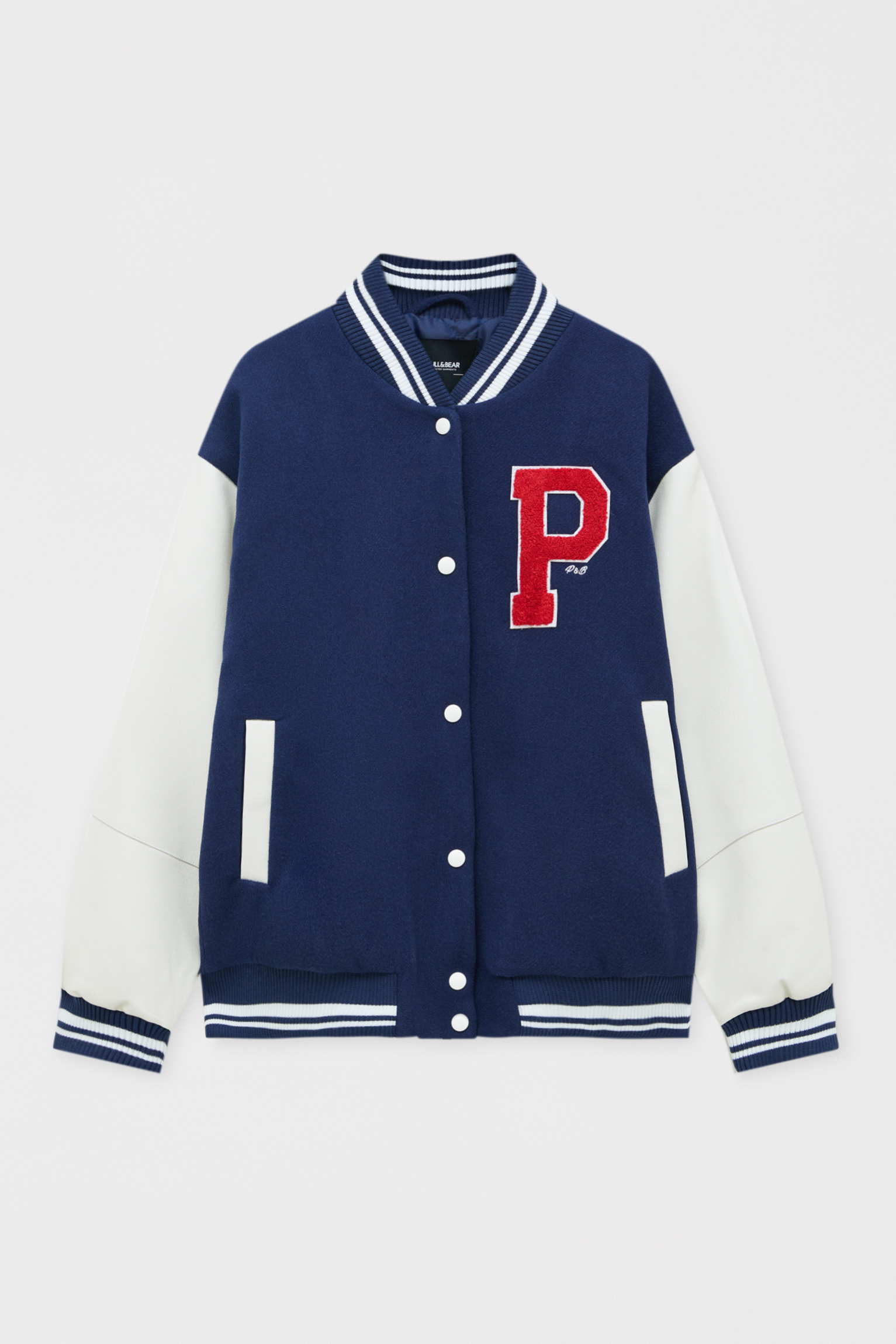 navy varsity bomber jacket