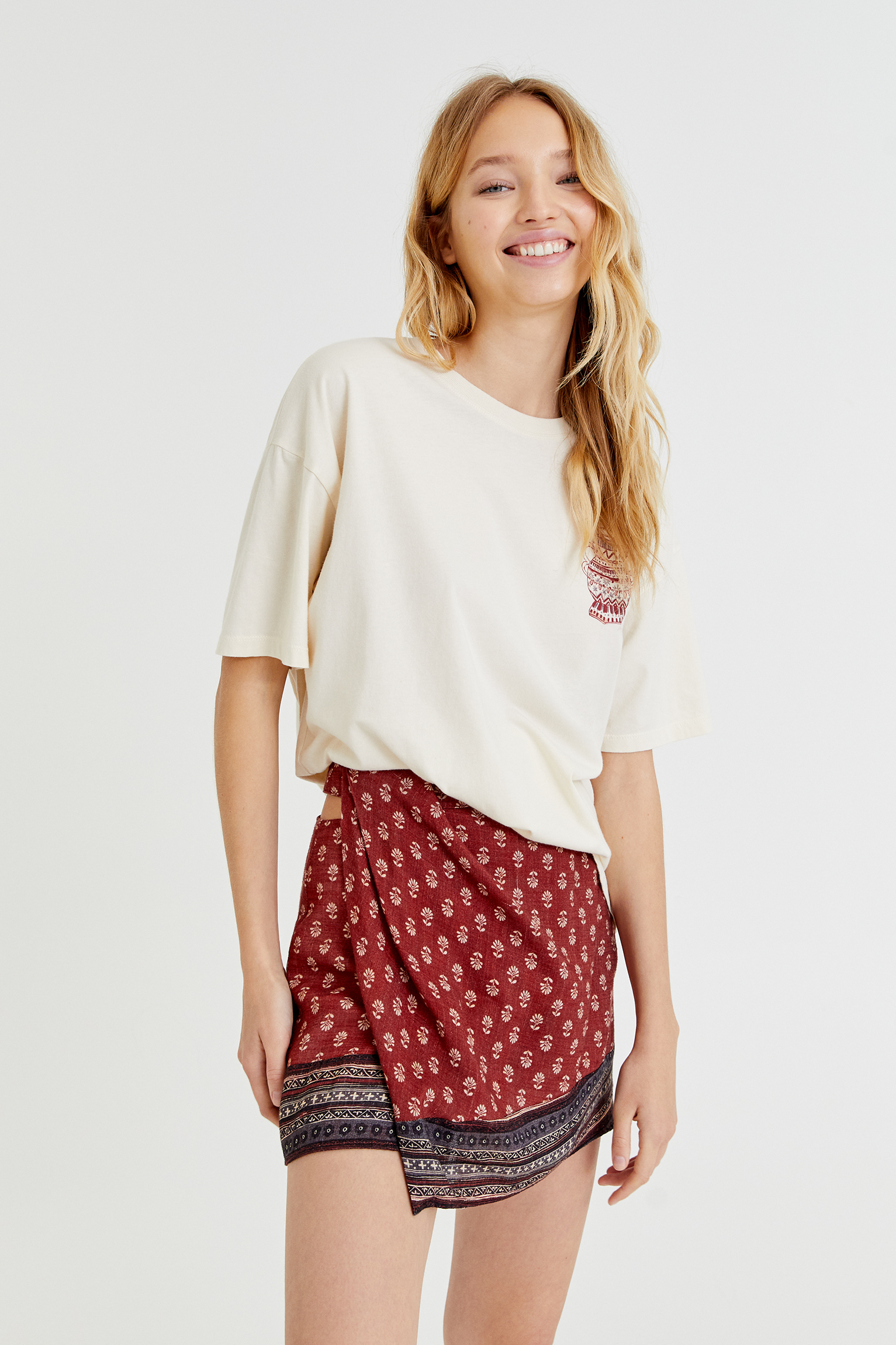 jersey wrap mini skirt