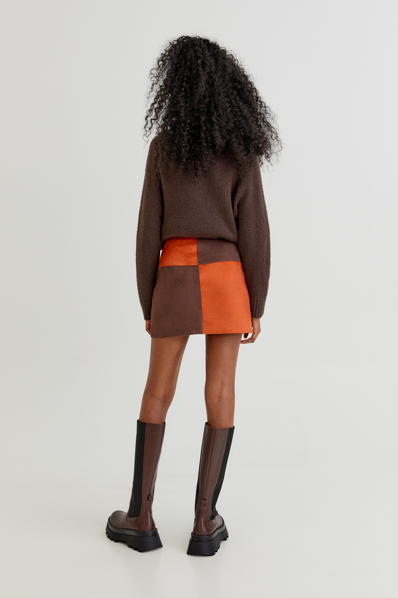 patchwork suede mini skirt