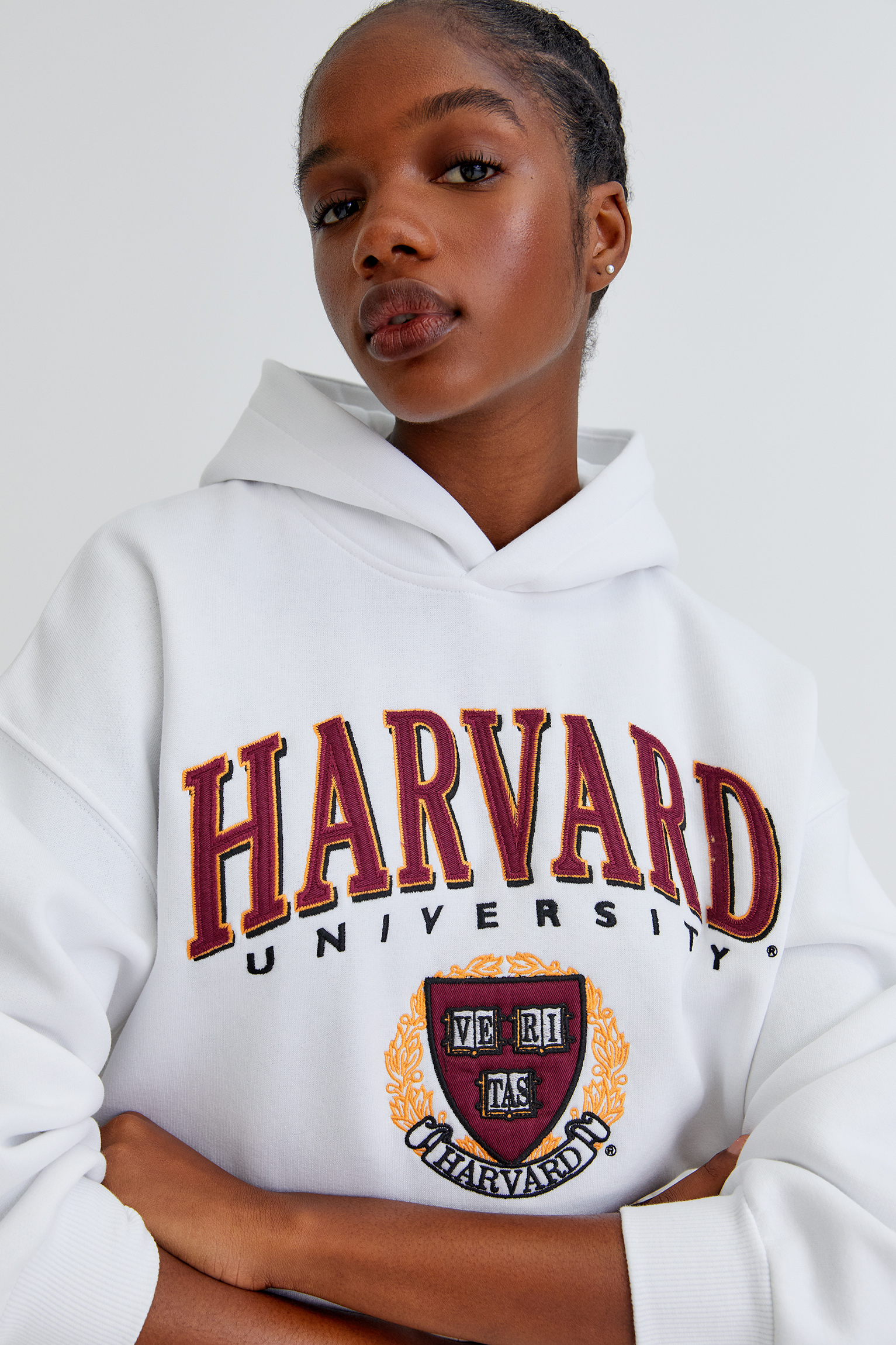 white harvard sweatshirt