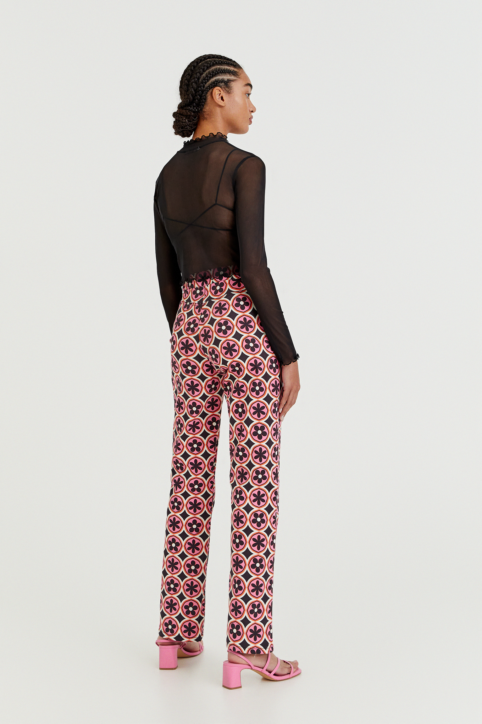 patterned straight leg trousers