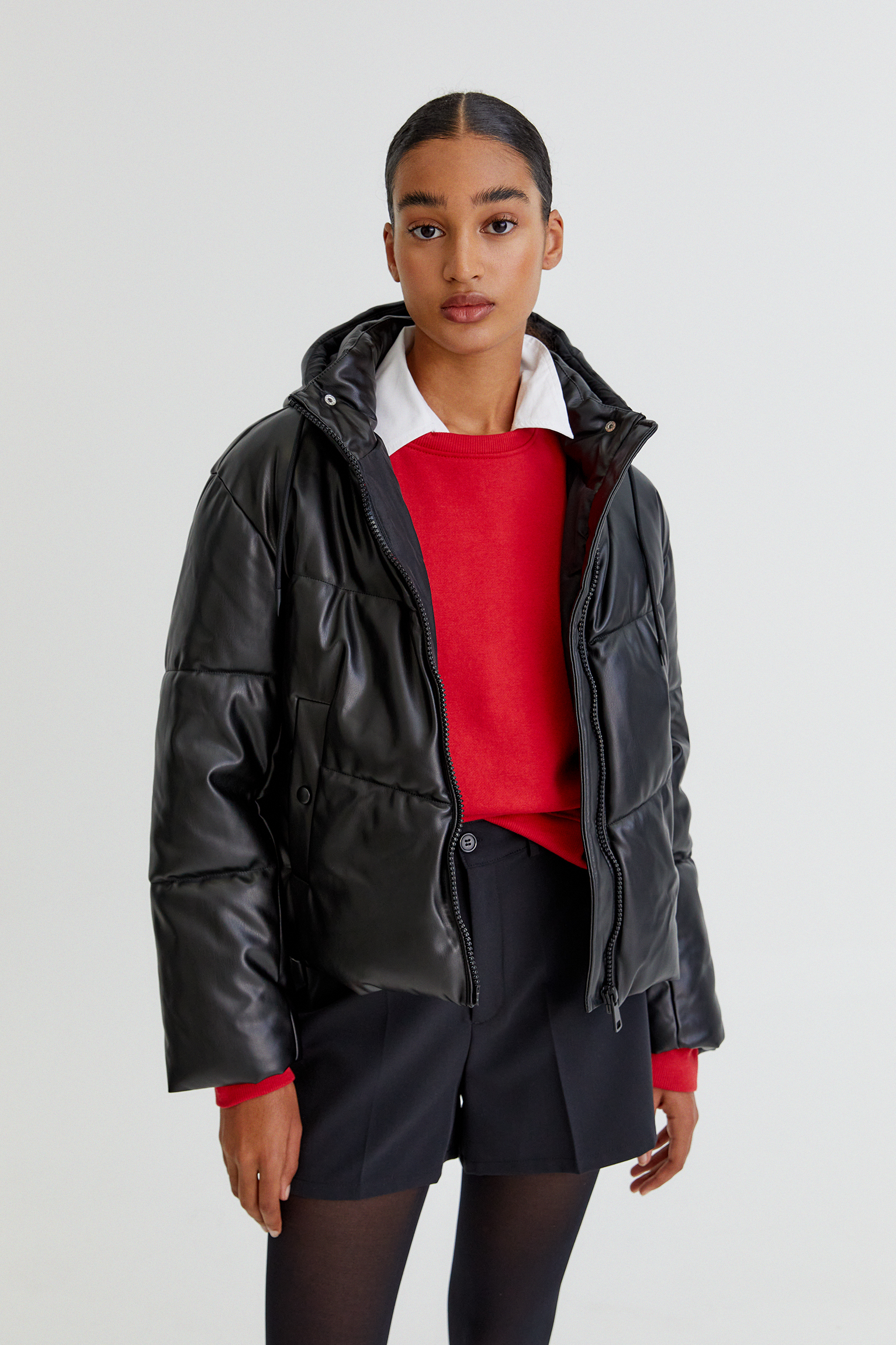 leather look puffer jacket