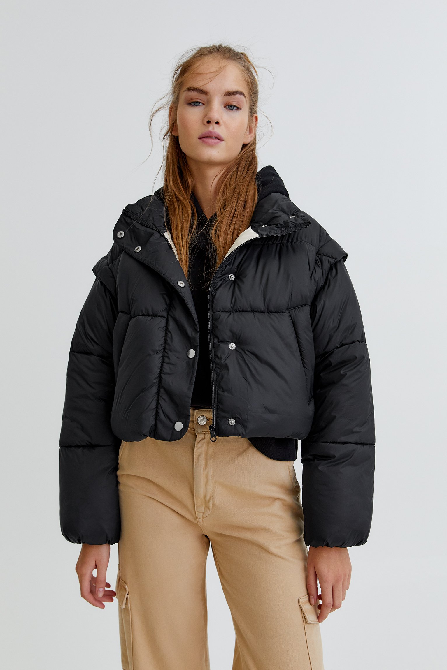 puffer jacket with removable sleeves