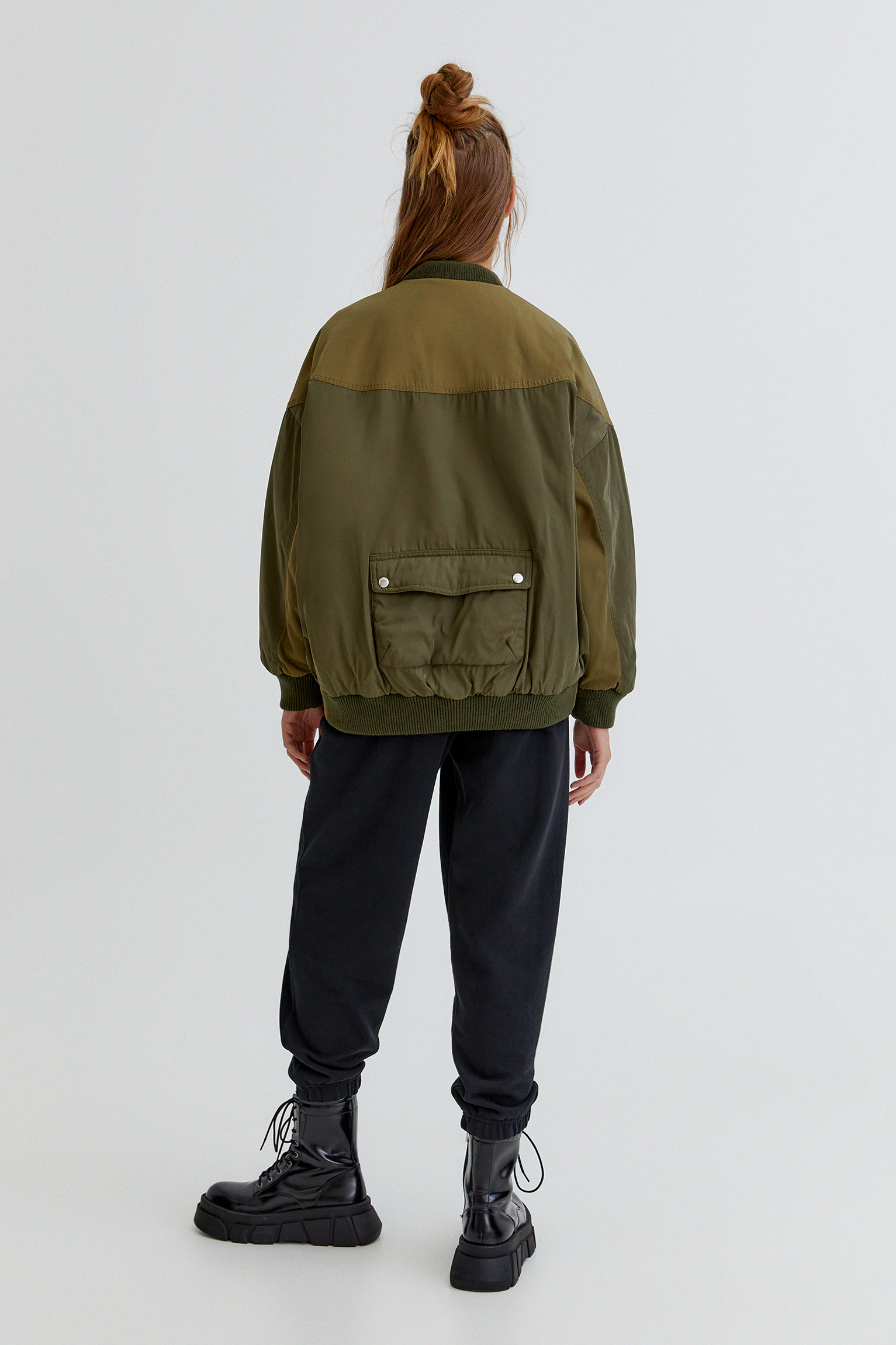 oversized khaki bomber jacket