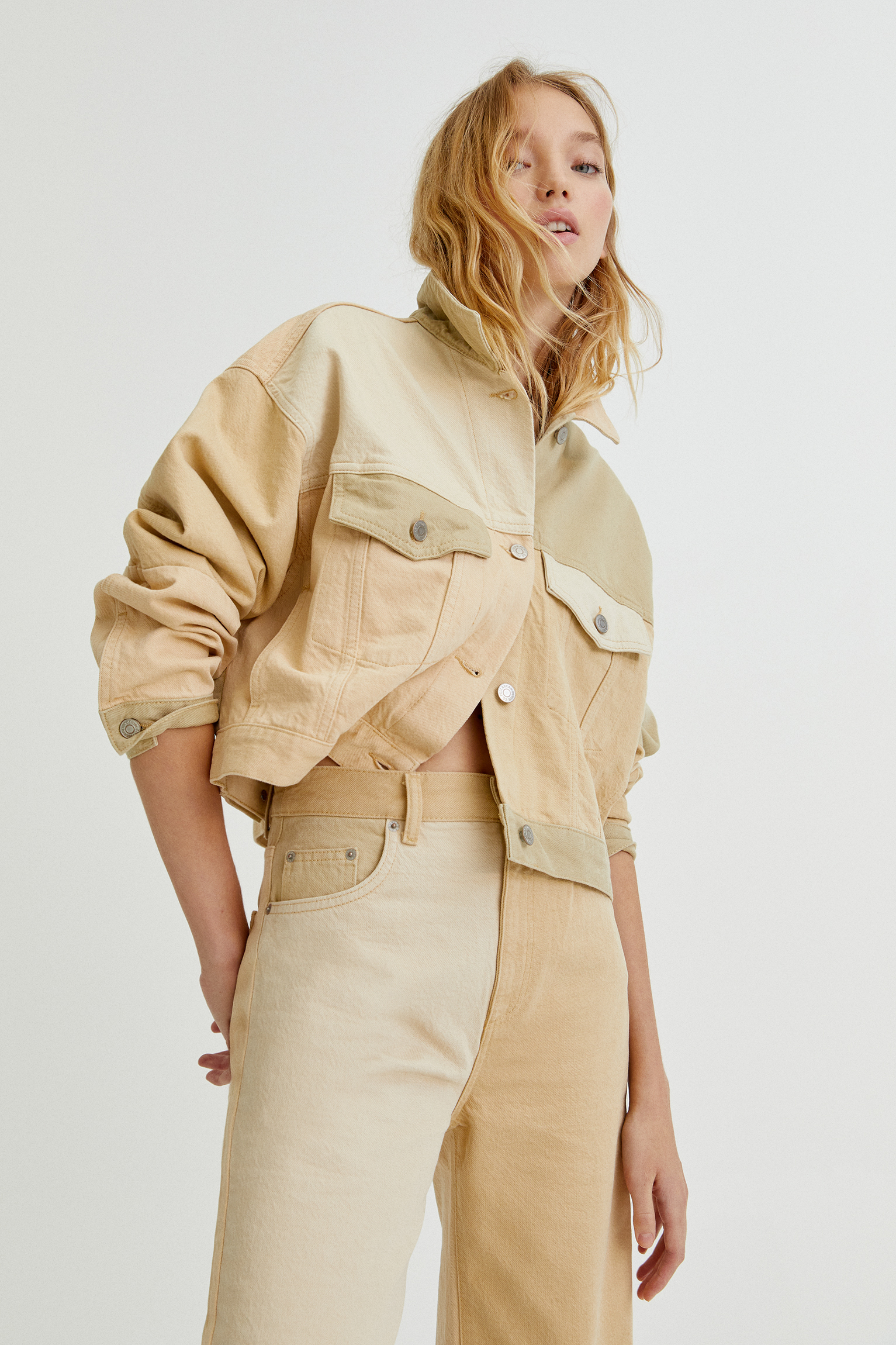 sand coloured denim jacket