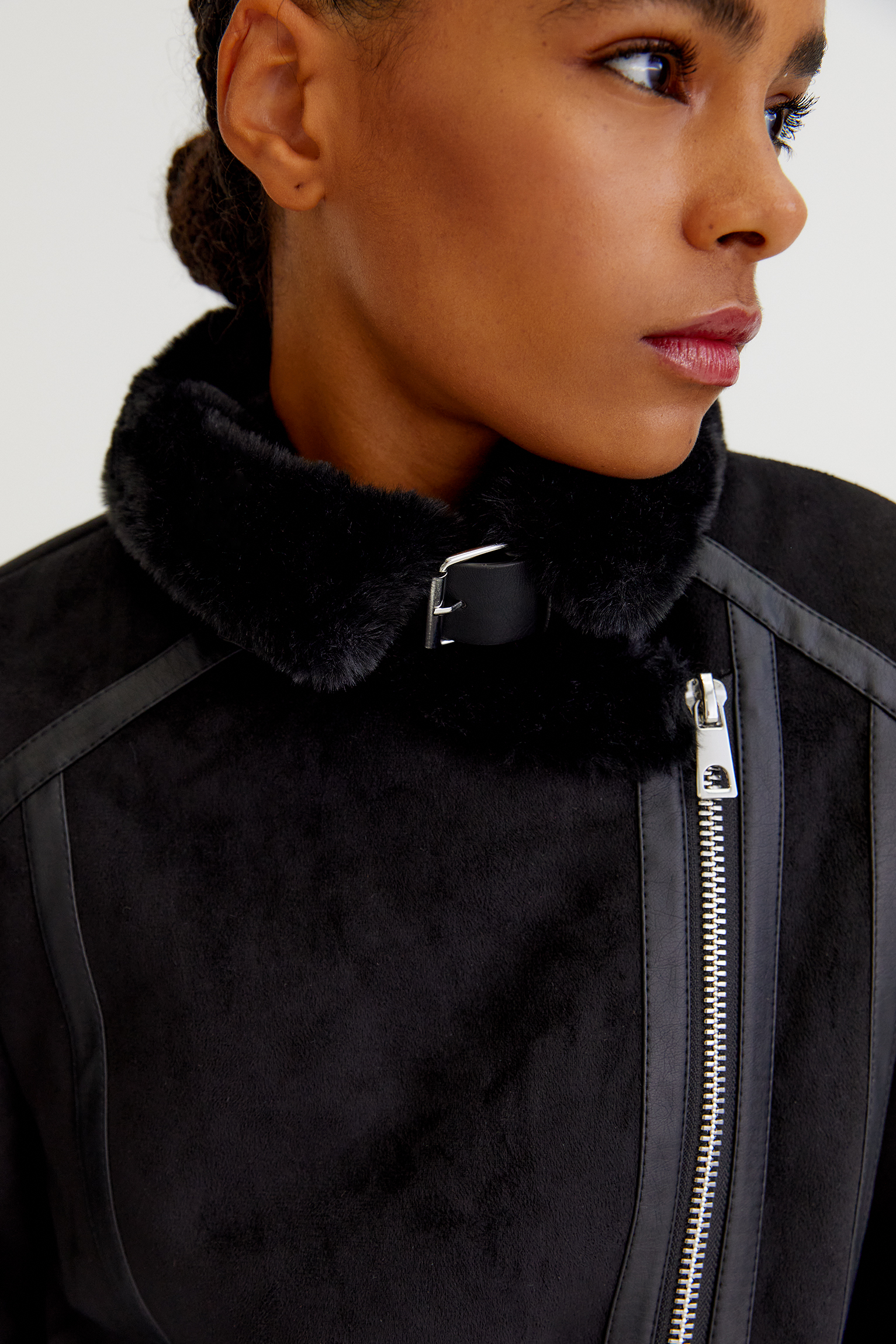 contrasting faux suede jacket