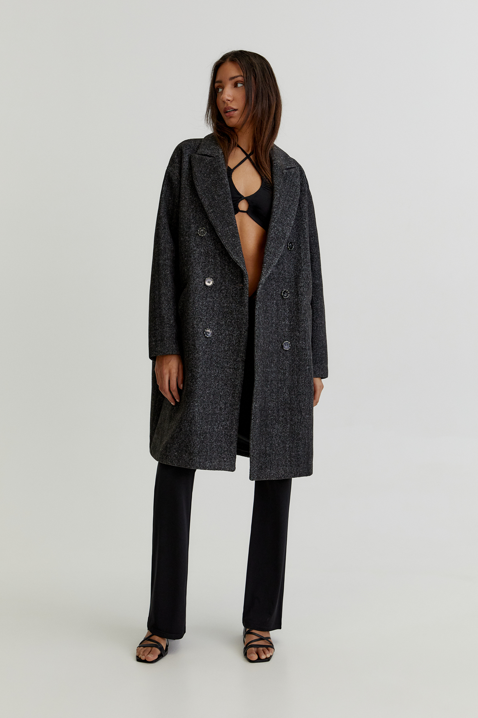 wool blend herringbone coat