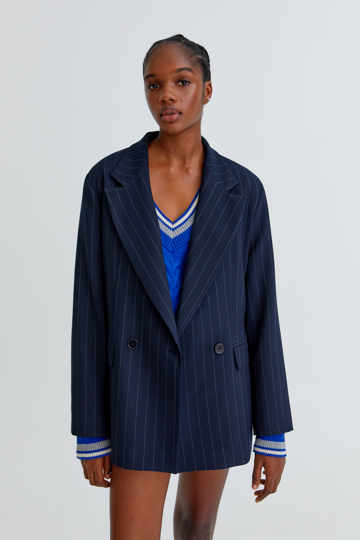 long pinstripe blazer
