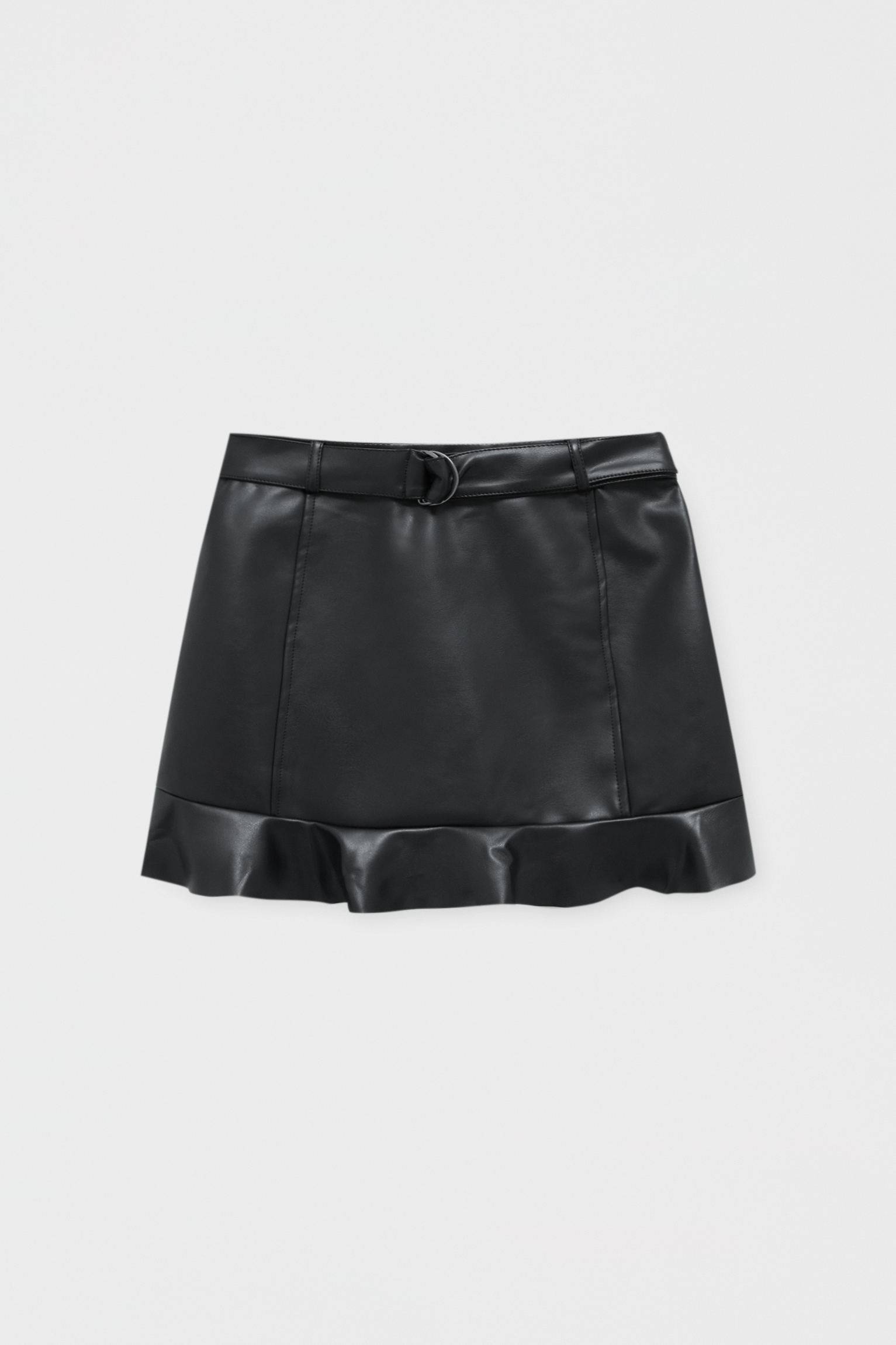 black leather skirt with frill hem
