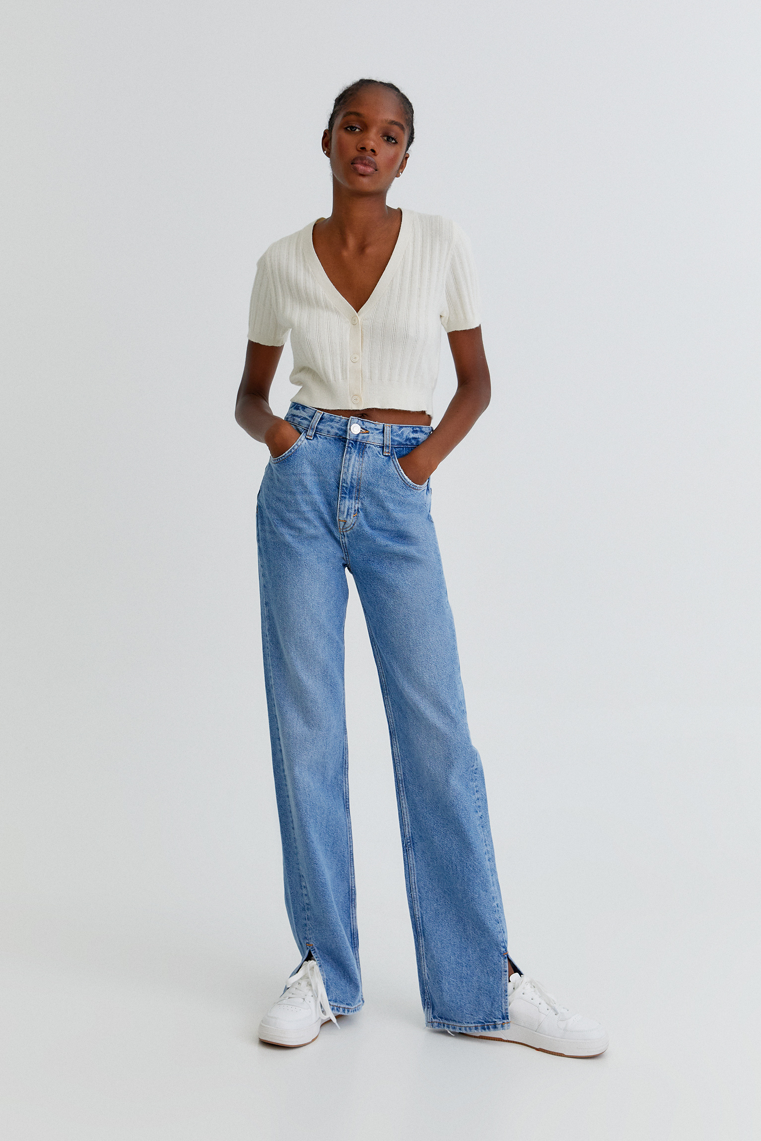 straight leg split jeans