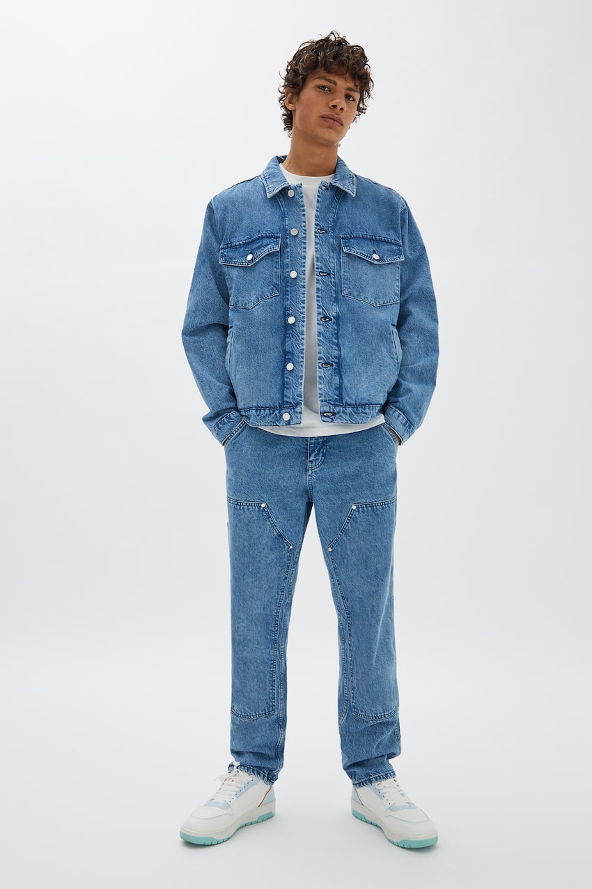 Premium jeans with patch details, BLUE