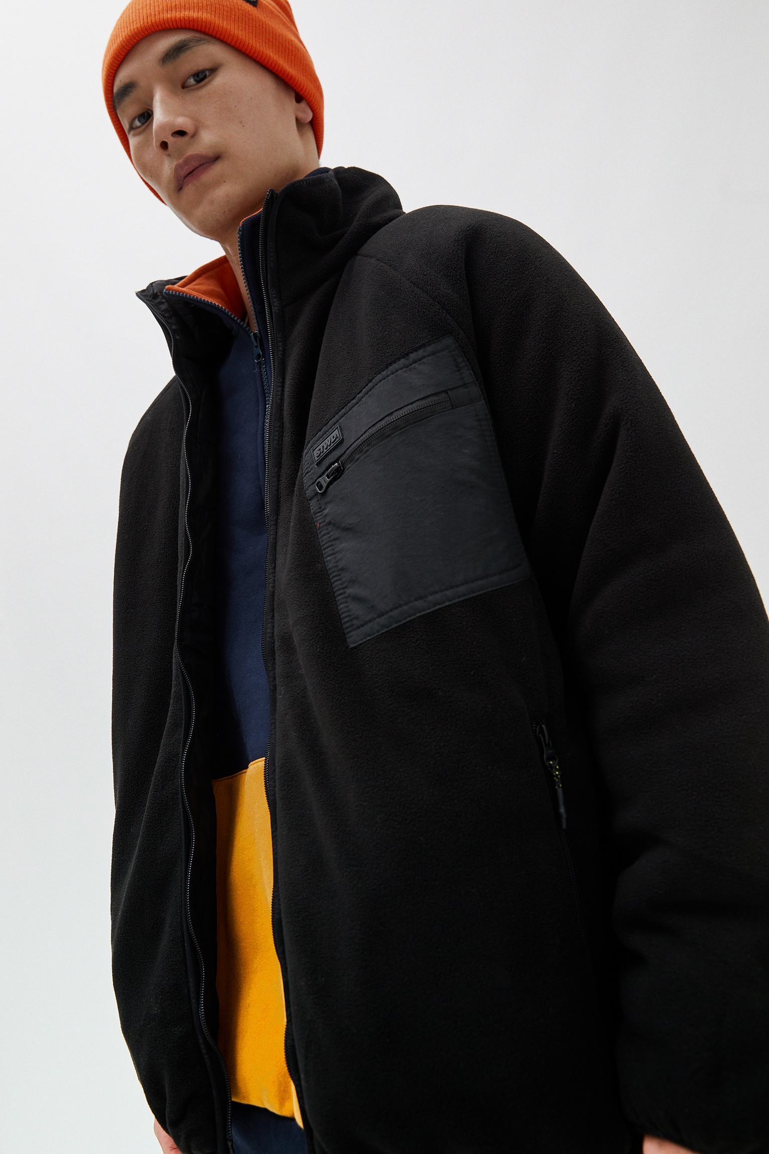 black fleece hooded jacket