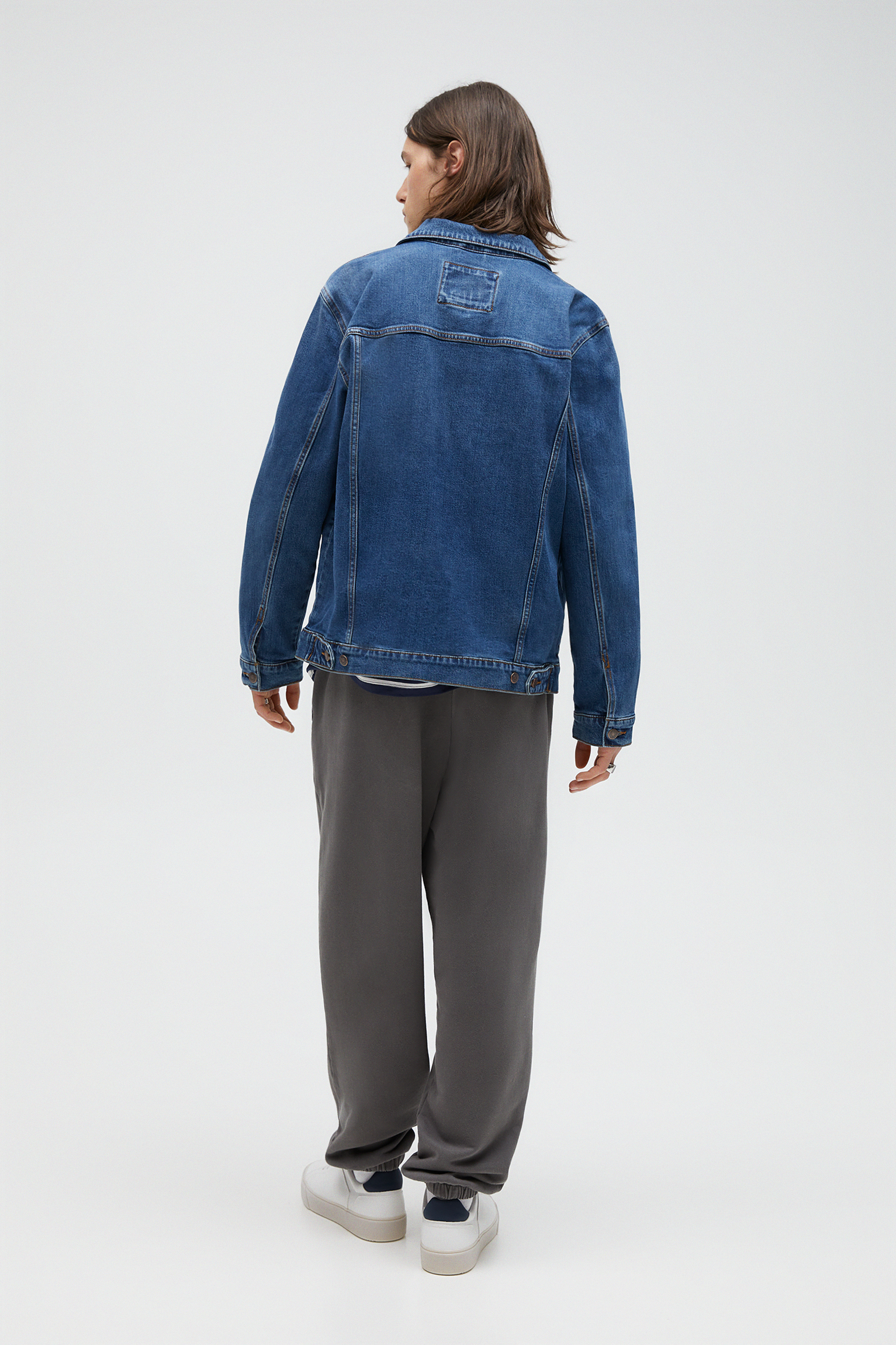 pull and bear long denim jacket