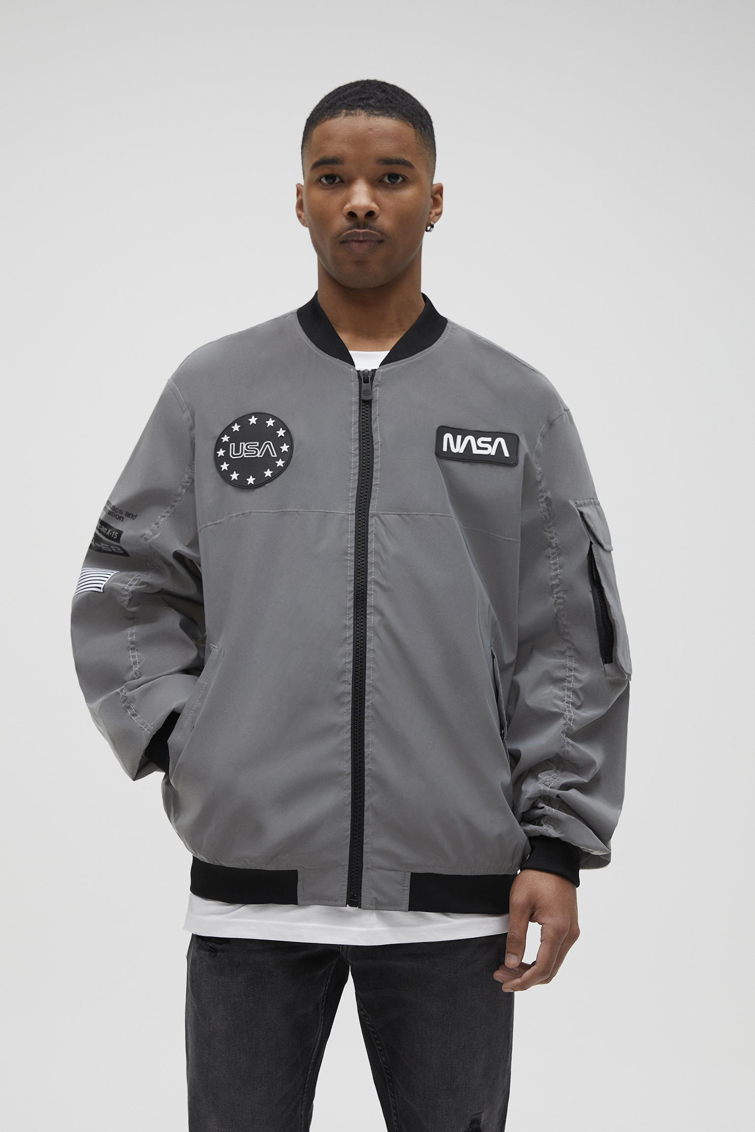 reflective bomber jacket