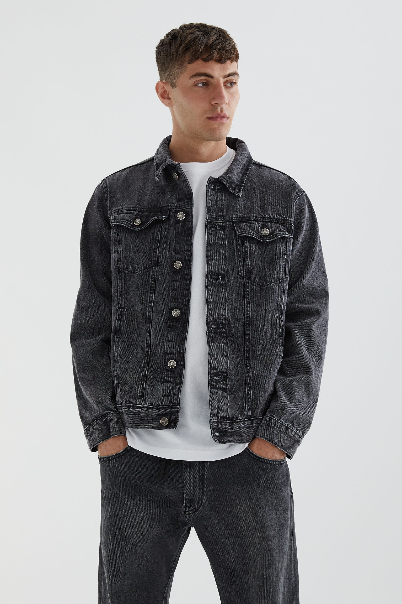 pull&bear denim jacket in black