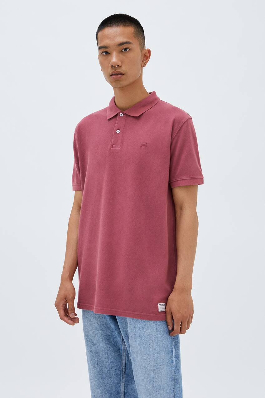 Basic garment-dyed polo shirt, DARK PINK