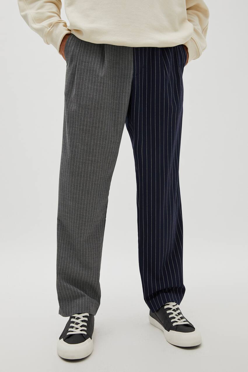 Tailored color block pants, NAVY