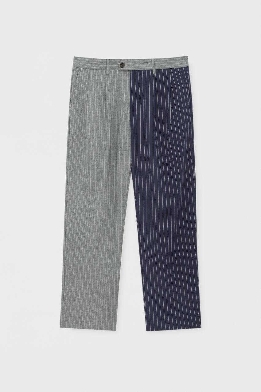 Tailored color block pants, NAVY