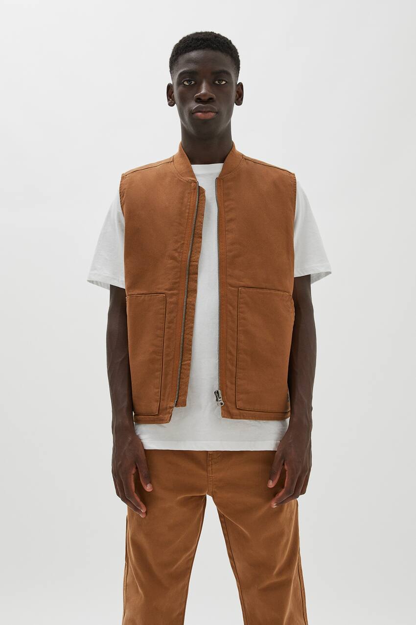 Quilted worker vest, BROWN