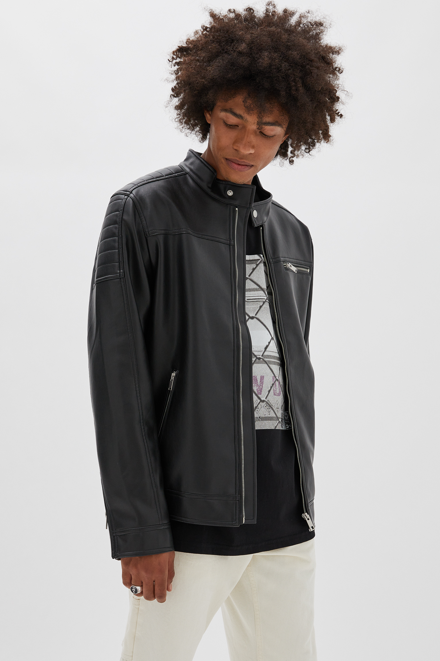 pull and bear faux leather jacket
